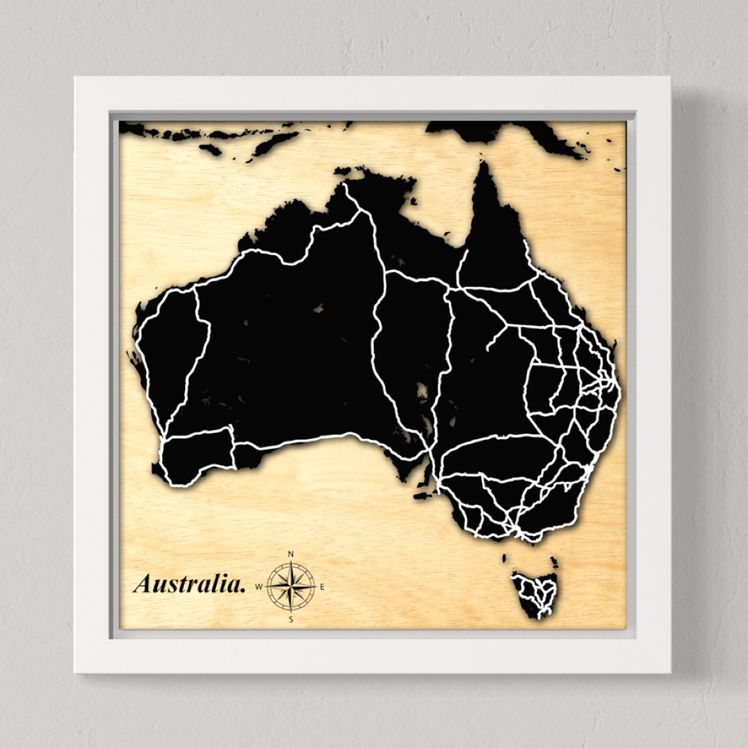 Australia Map (Black Land, White Roads)