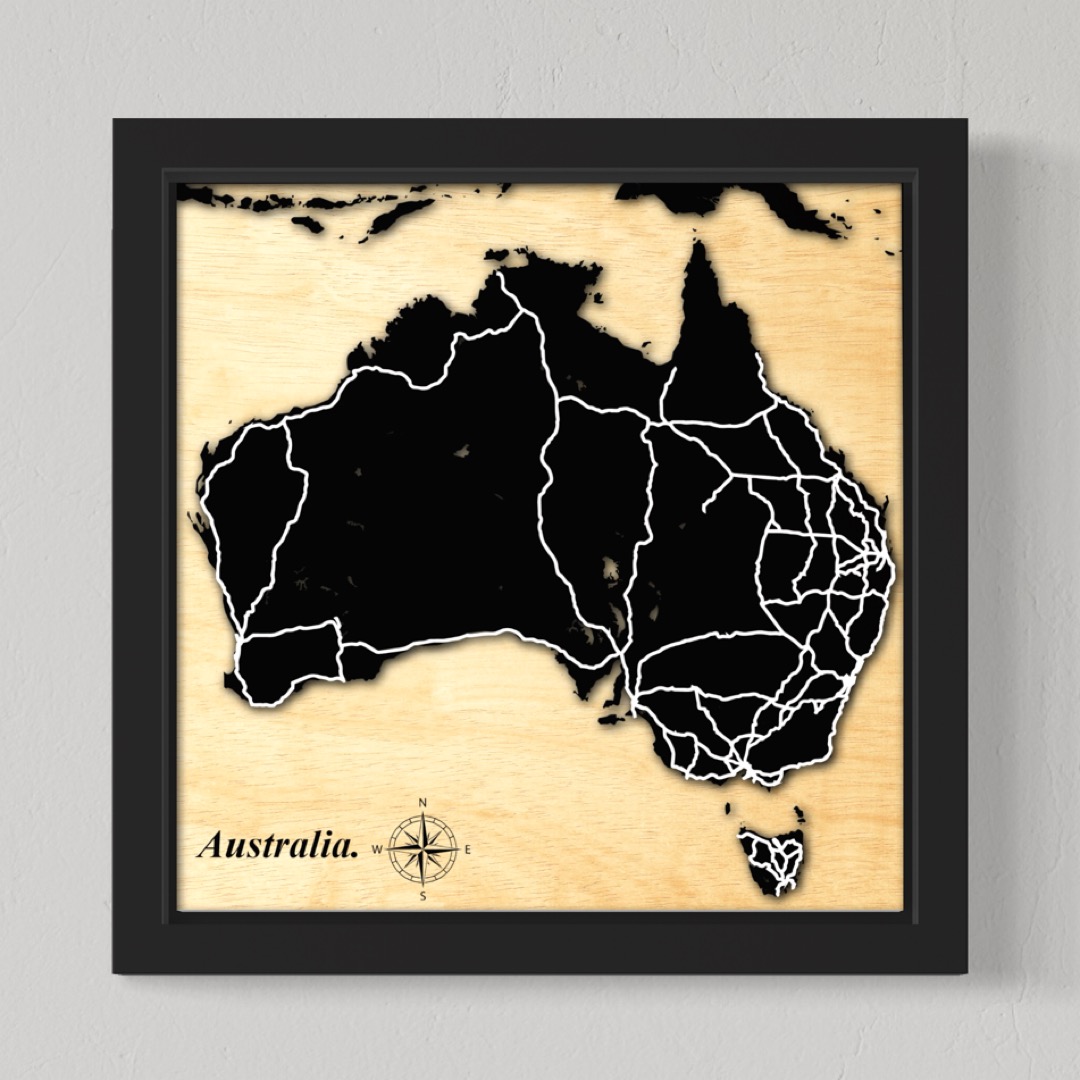Australia Map (Black Land, White Roads)