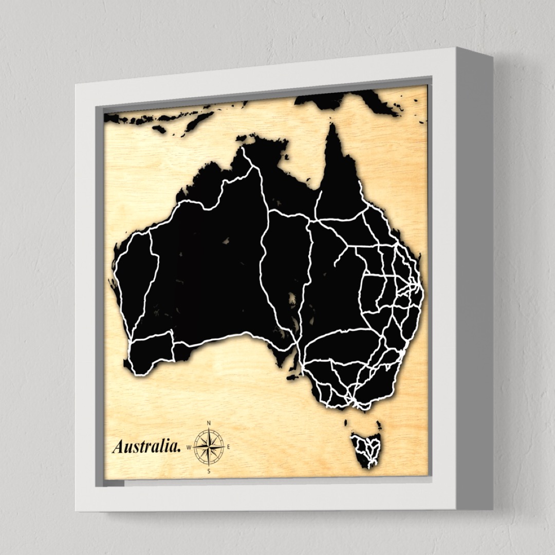 Australia Map (Black Land, White Roads)