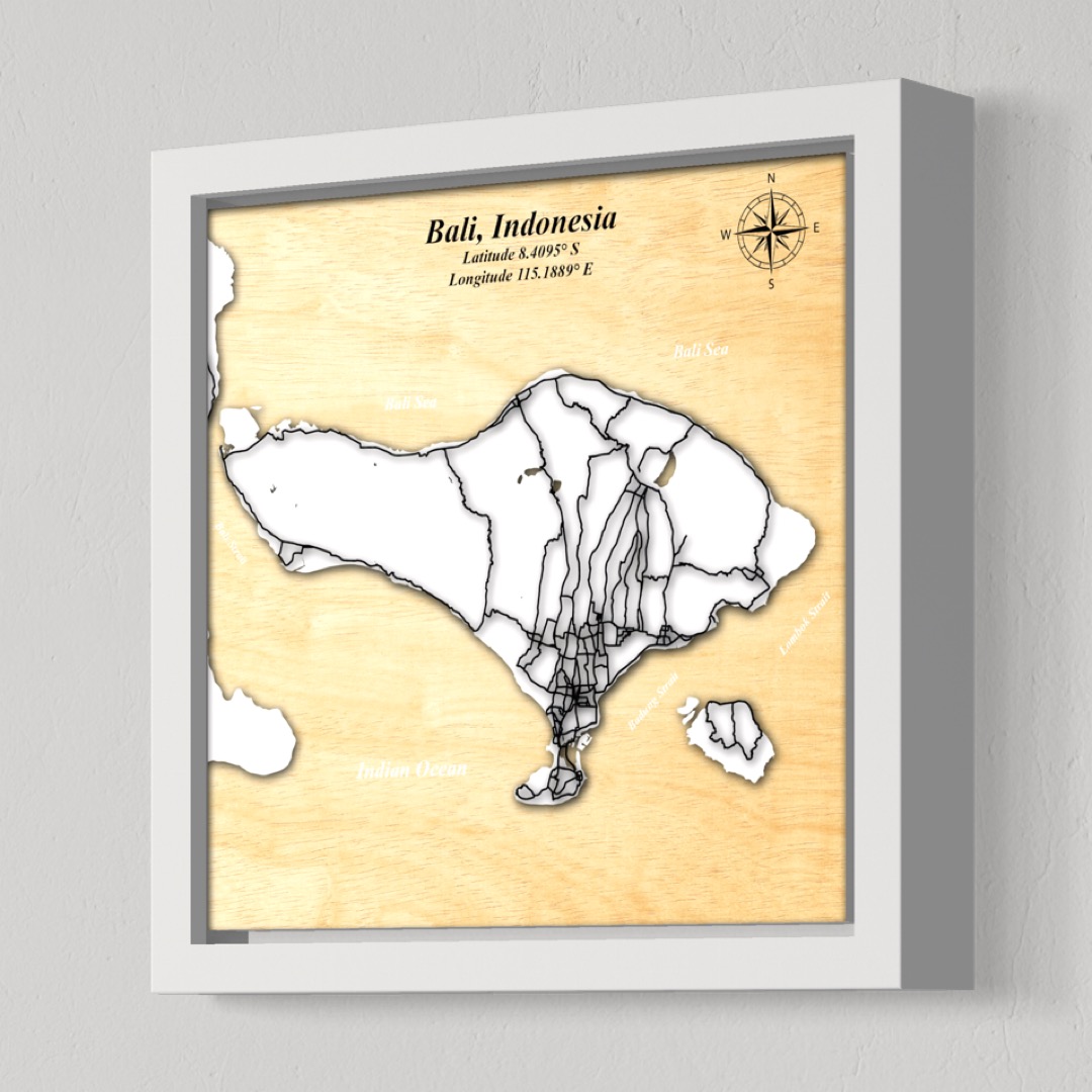 Bali Map (White Land, Black Roads)
