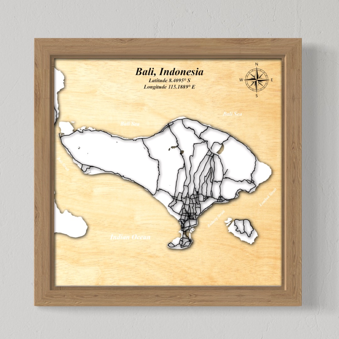 Bali Map (White Land, Black Roads)