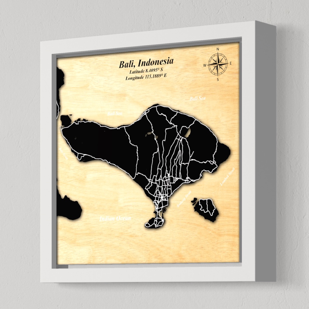 Bali Map (Black Land, White Roads)