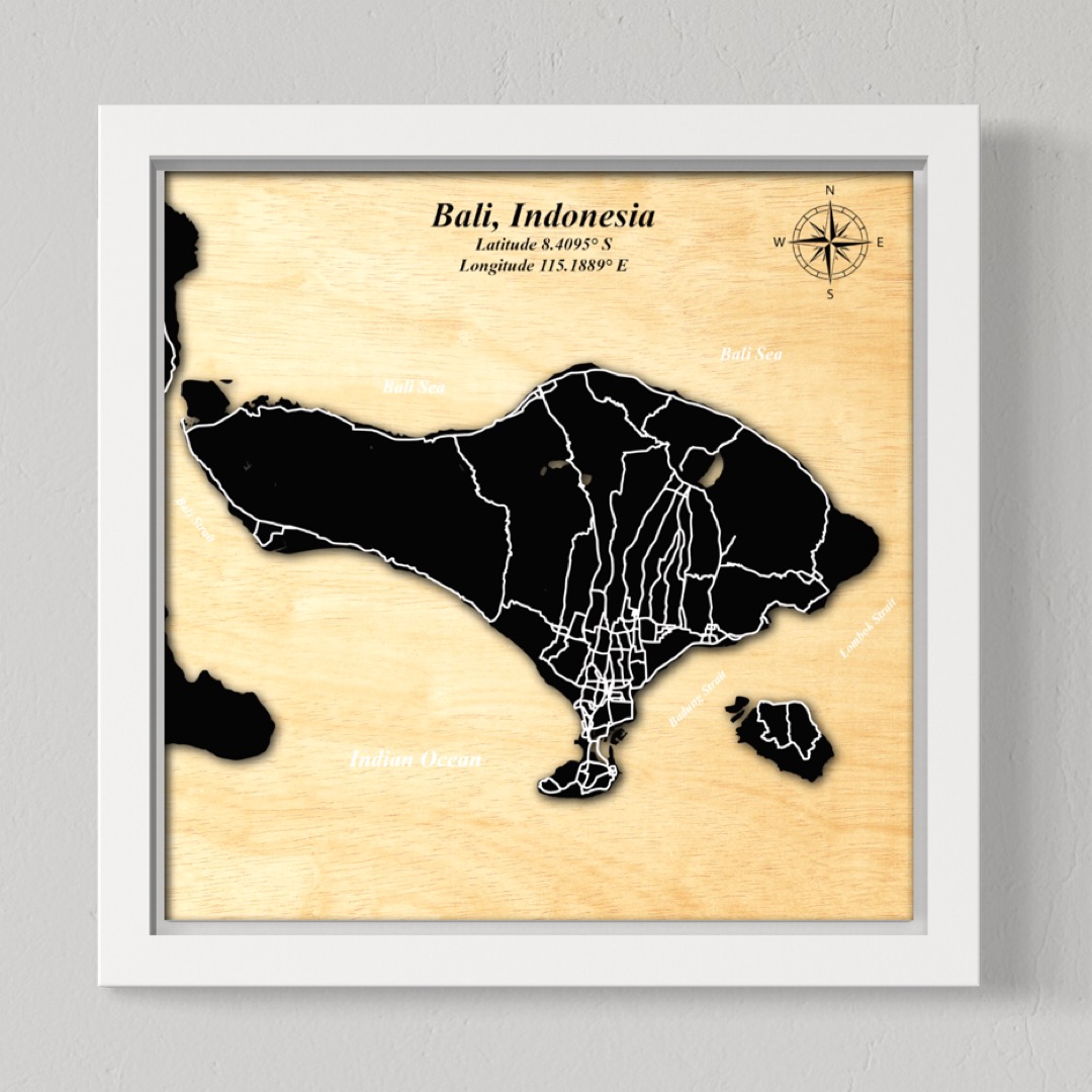 Bali Map (Black Land, White Roads)
