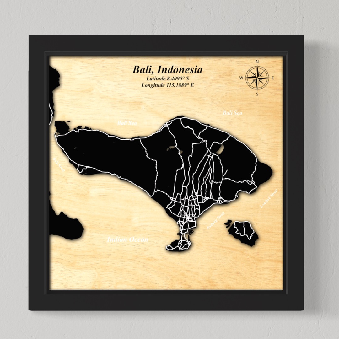 Bali Map (Black Land, White Roads)