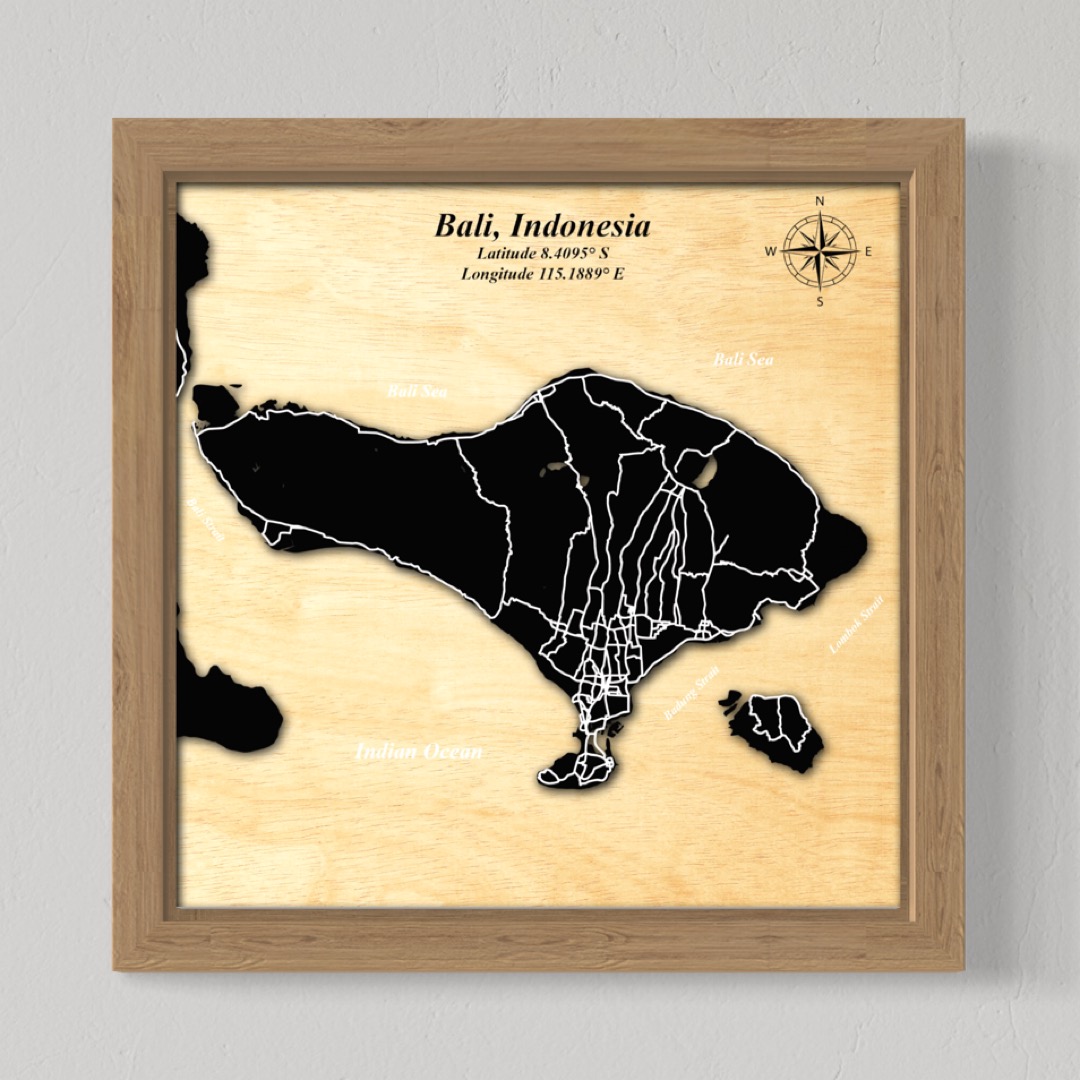 Bali Map (Black Land, White Roads)