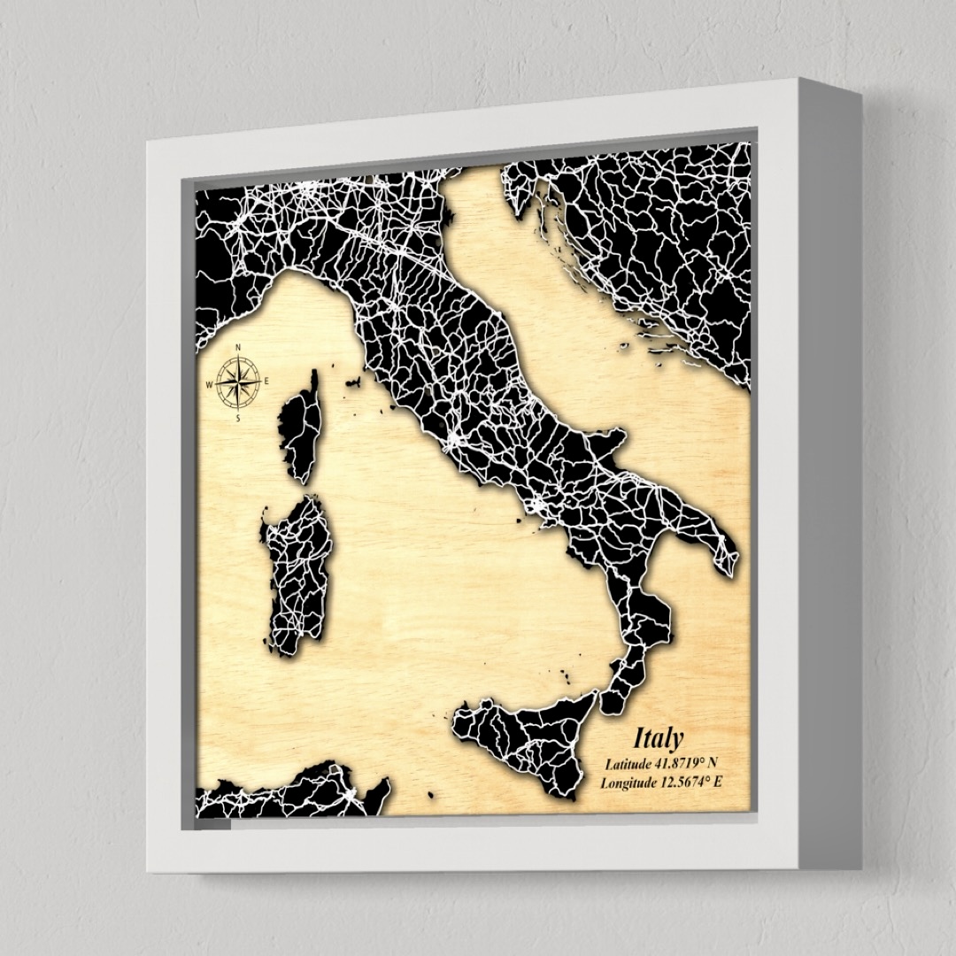 Italy Map (Black Land, White Roads)