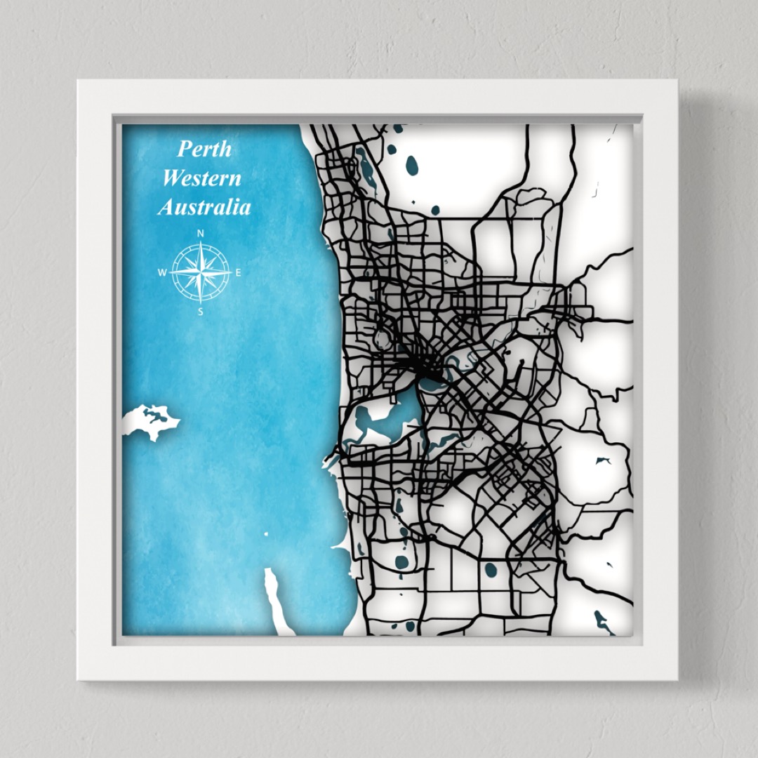 Perth & Coastline, WA, Australia (White Land / Black Roads)