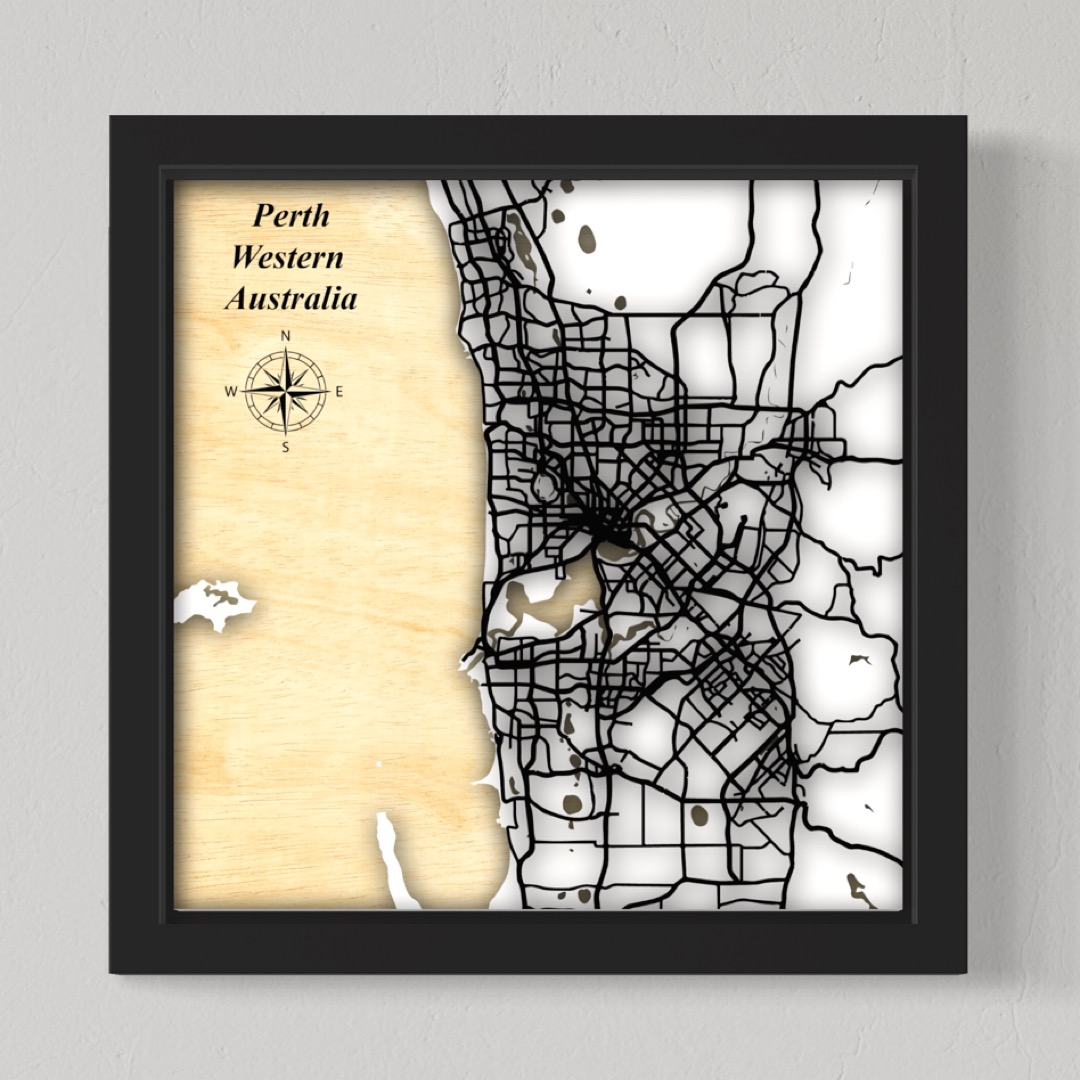 Perth & Coastline, WA, Australia (White Land / Black Roads)