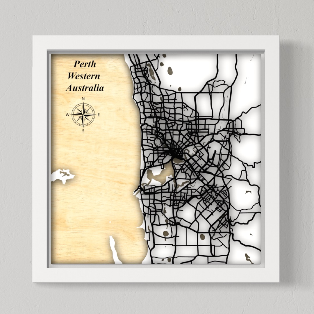 Perth & Coastline, WA, Australia (White Land / Black Roads)