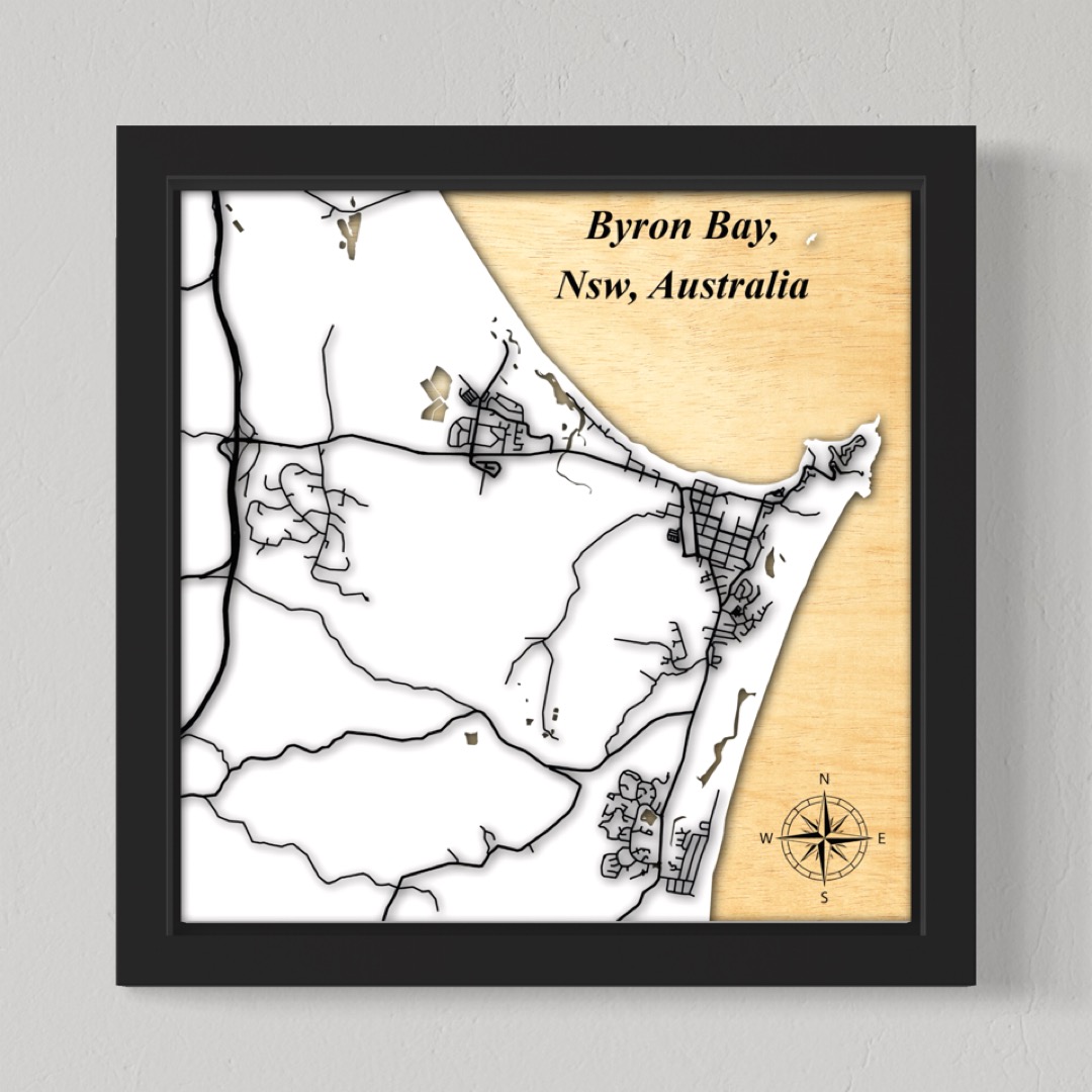 Byron Bay Town (Mid View), Nsw, Australia (White Land, Black Roads)