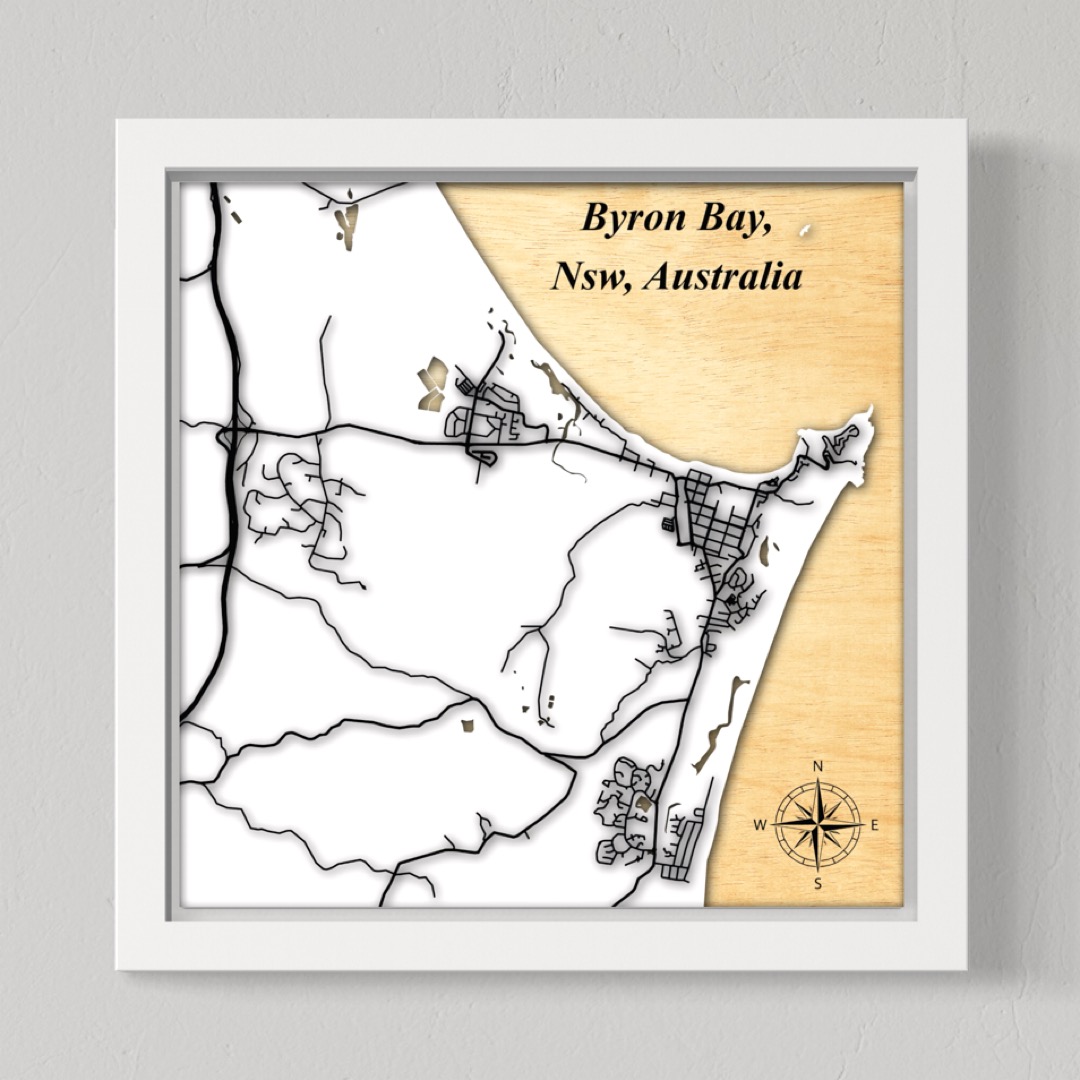 Byron Bay Town (Mid View), Nsw, Australia (White Land, Black Roads)