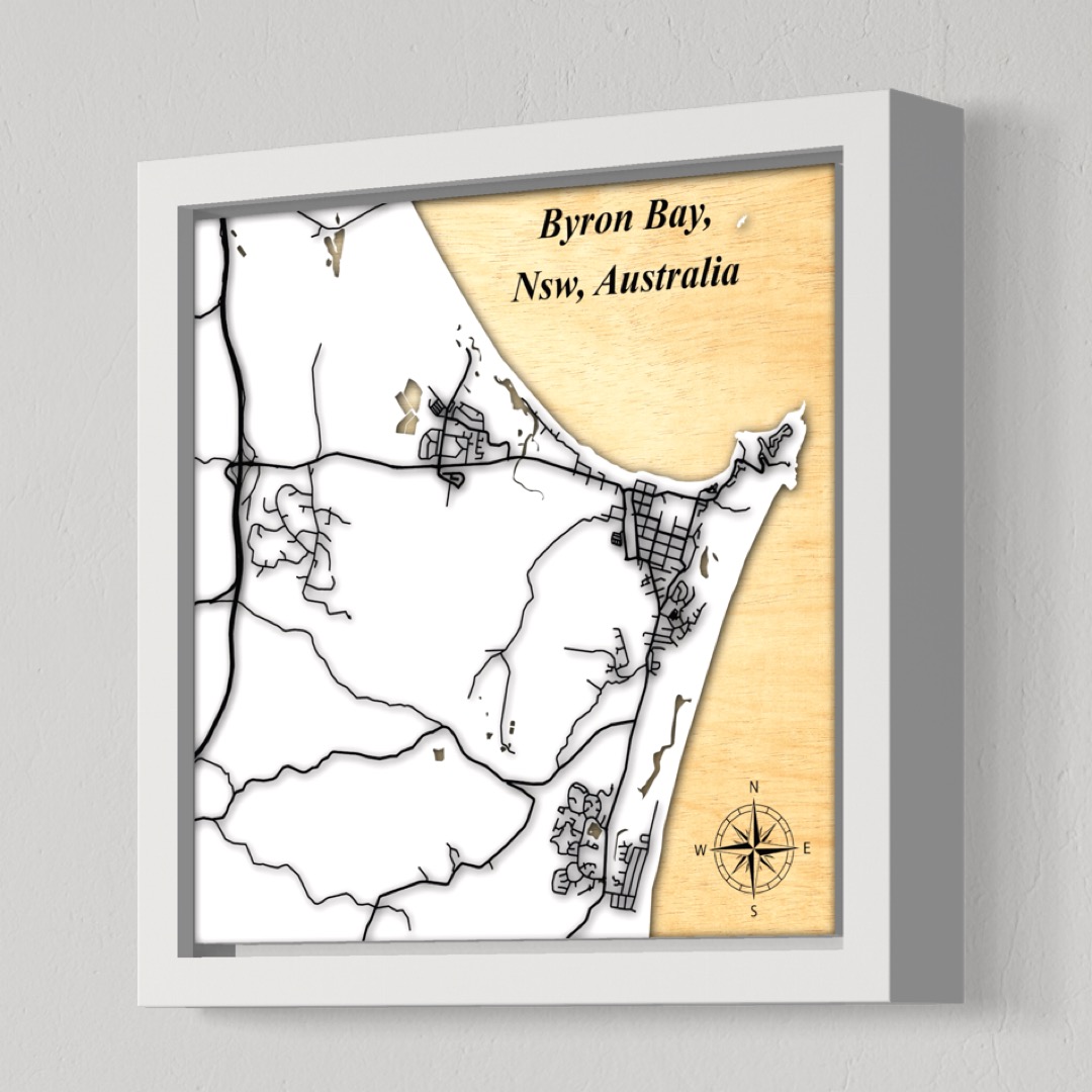 Byron Bay Town (Mid View), Nsw, Australia (White Land, Black Roads)