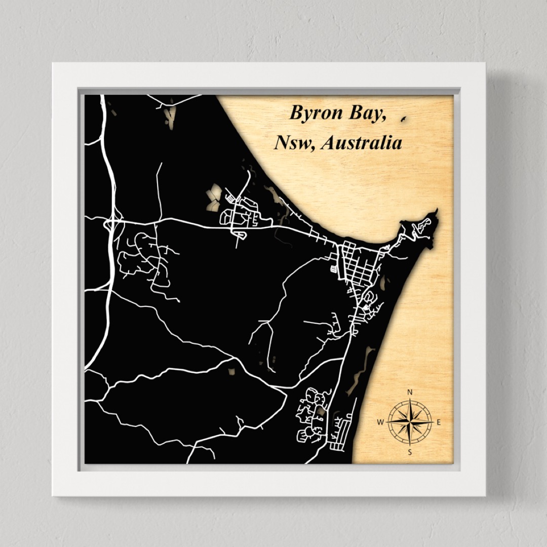 Byron Bay Town (Mid View), Nsw, Australia (Black Land / White Roads)