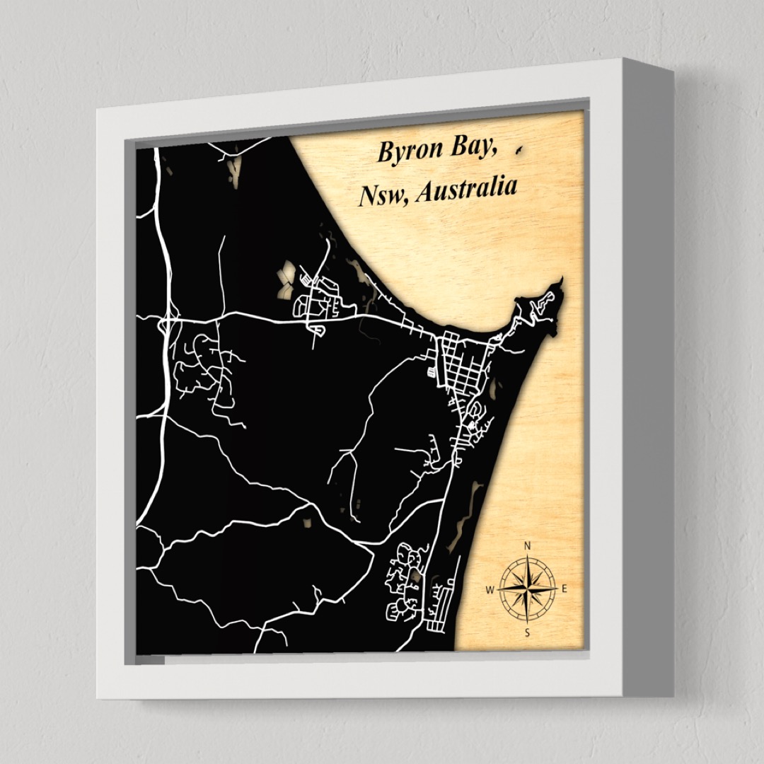 Byron Bay Town (Mid View), Nsw, Australia (Black Land / White Roads)