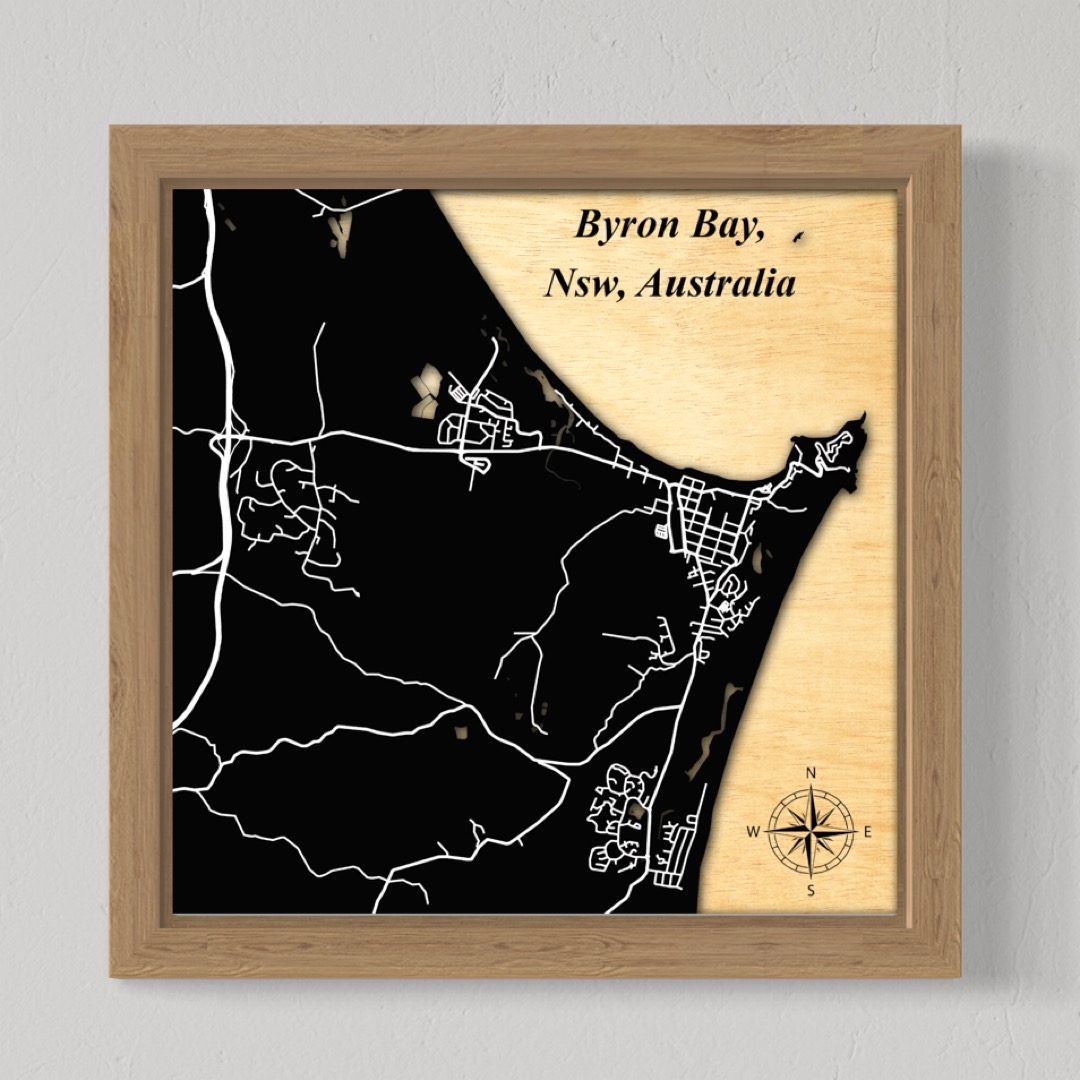 Byron Bay Town (Mid View), Nsw, Australia (Black Land / White Roads)