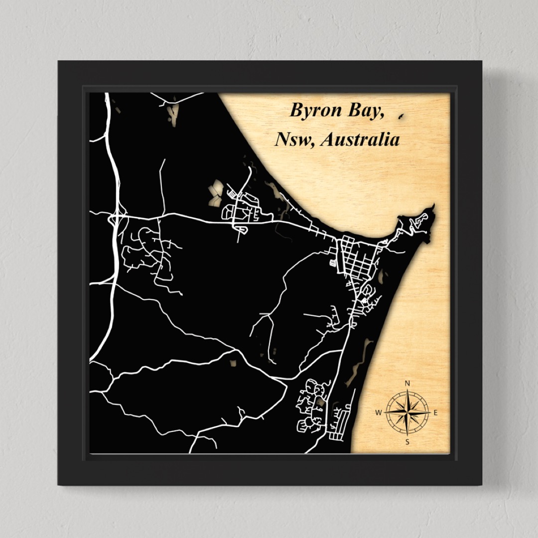 Byron Bay Town (Mid View), Nsw, Australia (Black Land / White Roads)