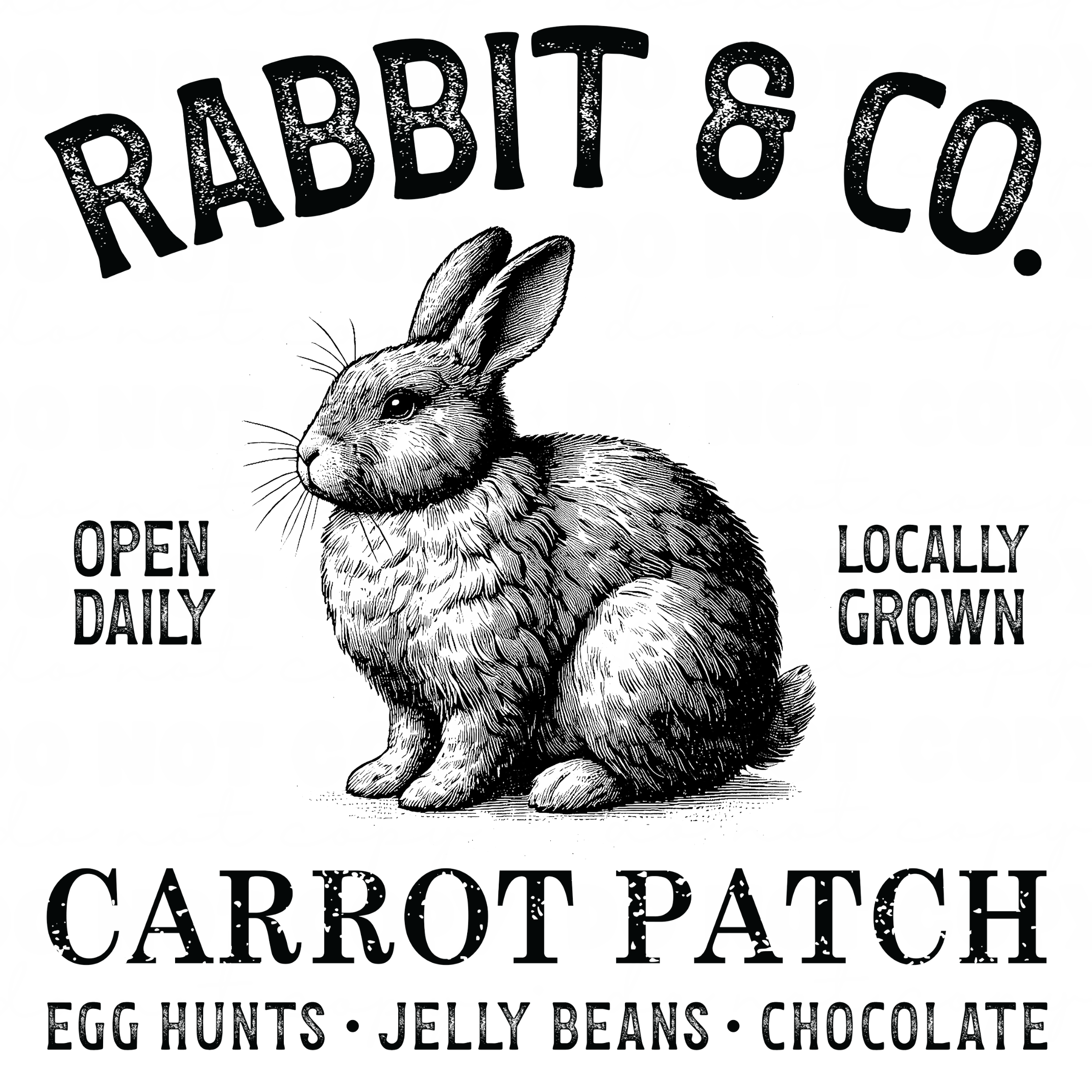 Rabbit & Co Carrot Patch-Black DTF Transfer