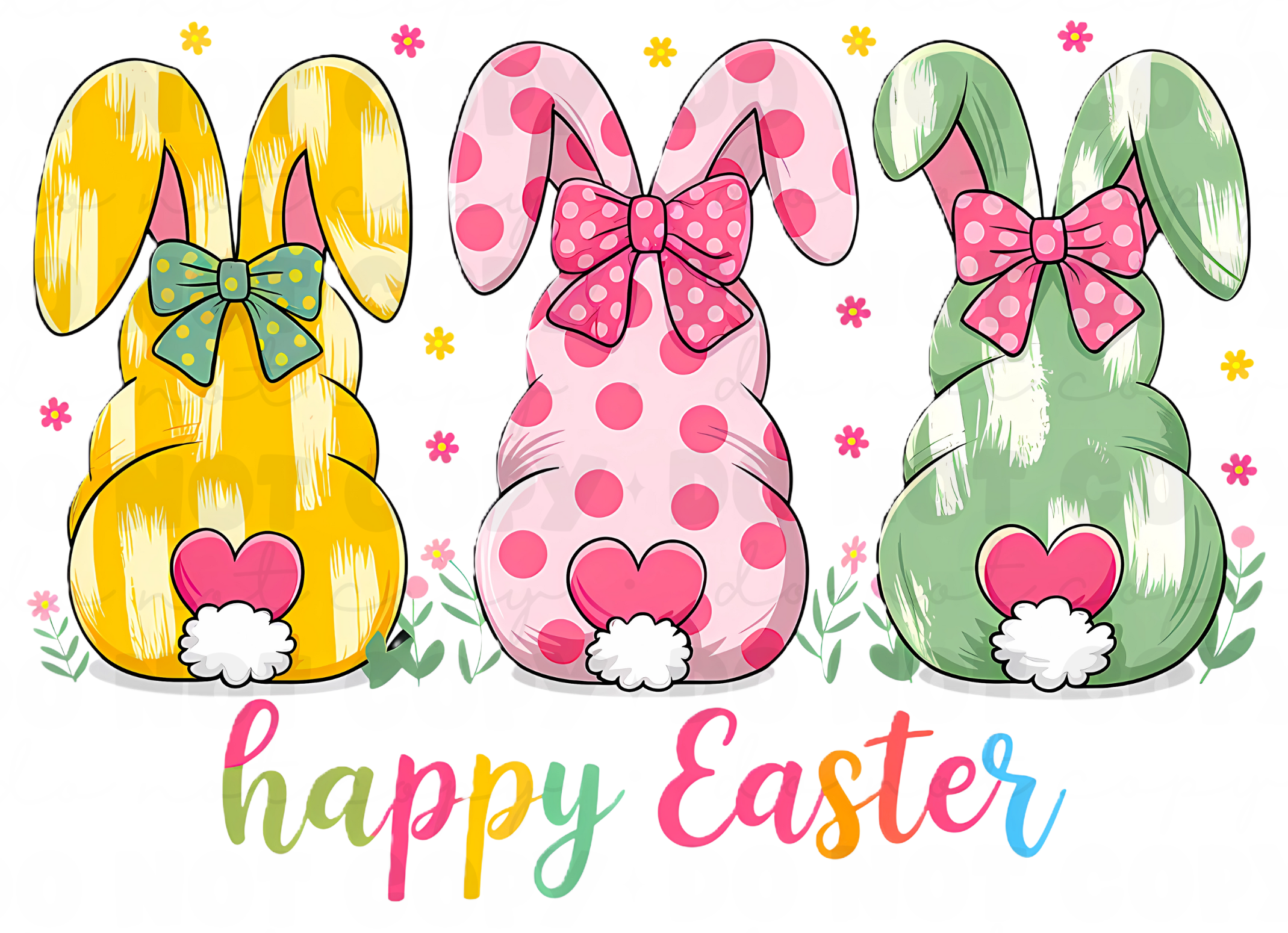 Happy Easter DTF Transfer with 3 Bunnies