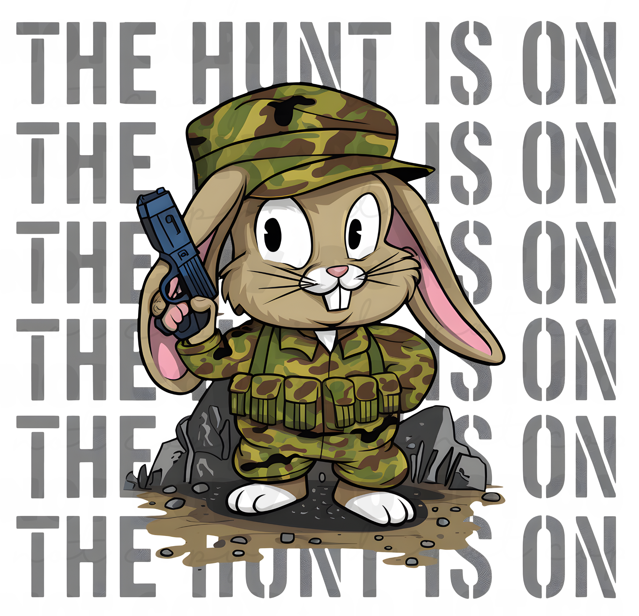 Camouflage Rabbit The Hunt is On DTF Transfer