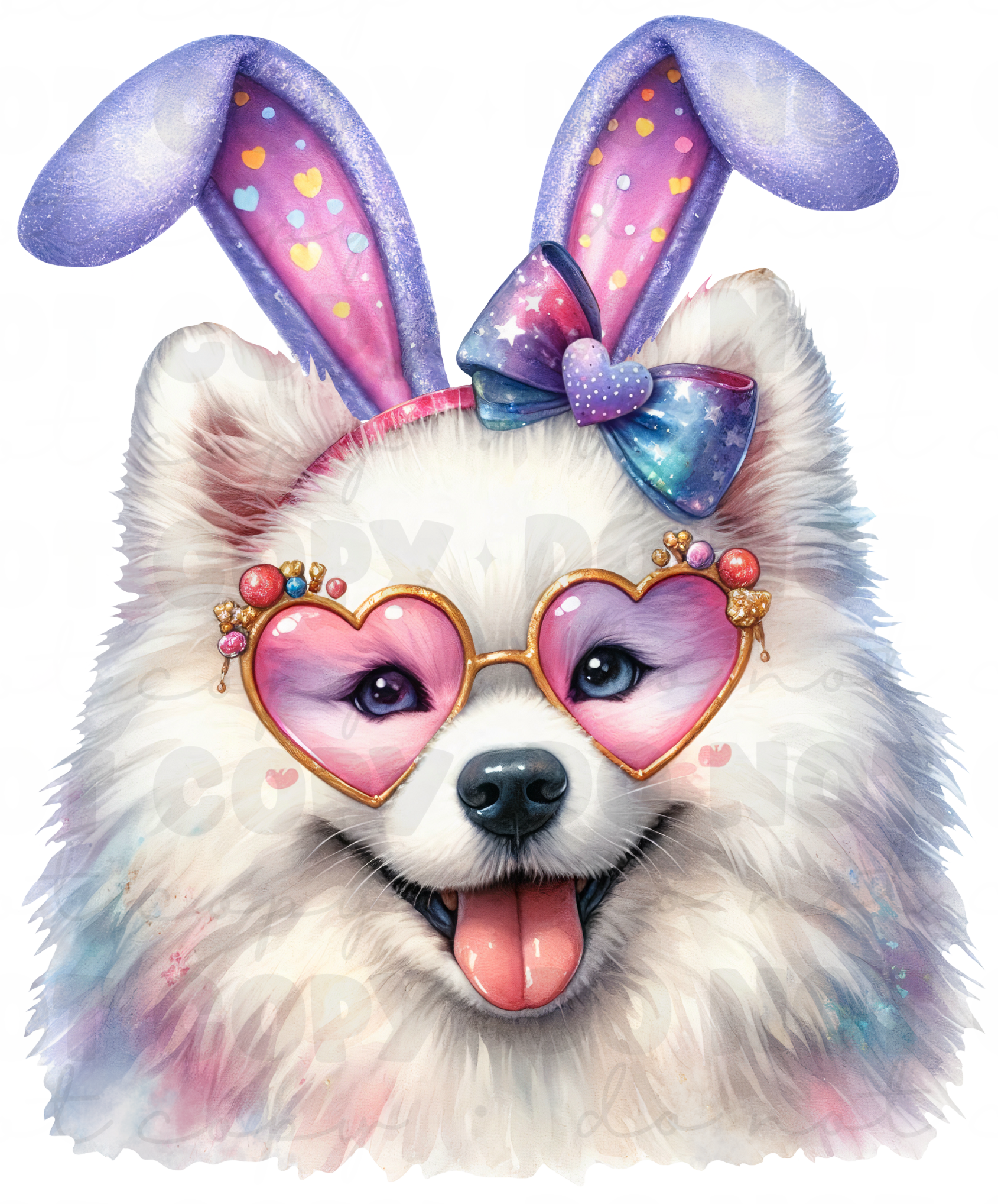 Dog with Bunny Ears and Heart Sunglasses DTF Transfer