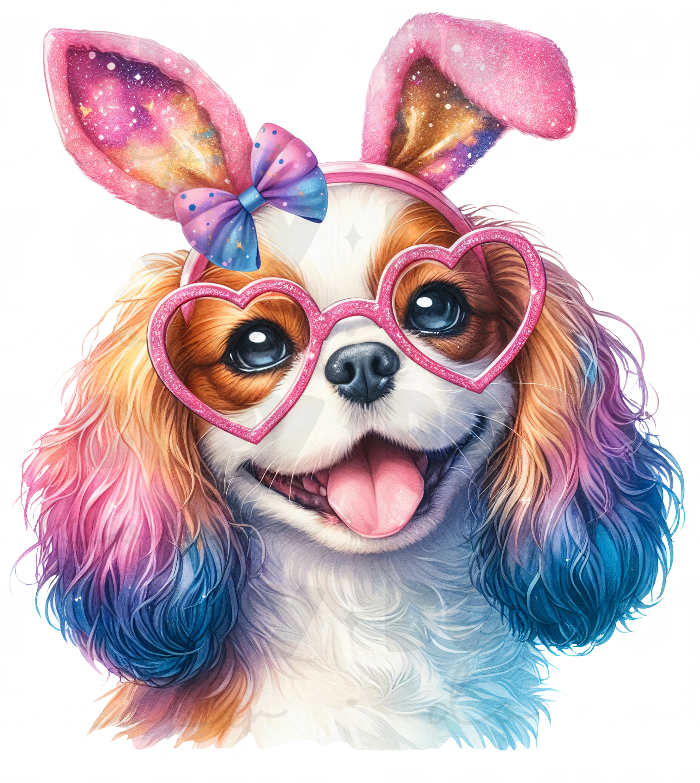 Adorable floppy eared Dog wearing Bunny Ears DTF Transfer 