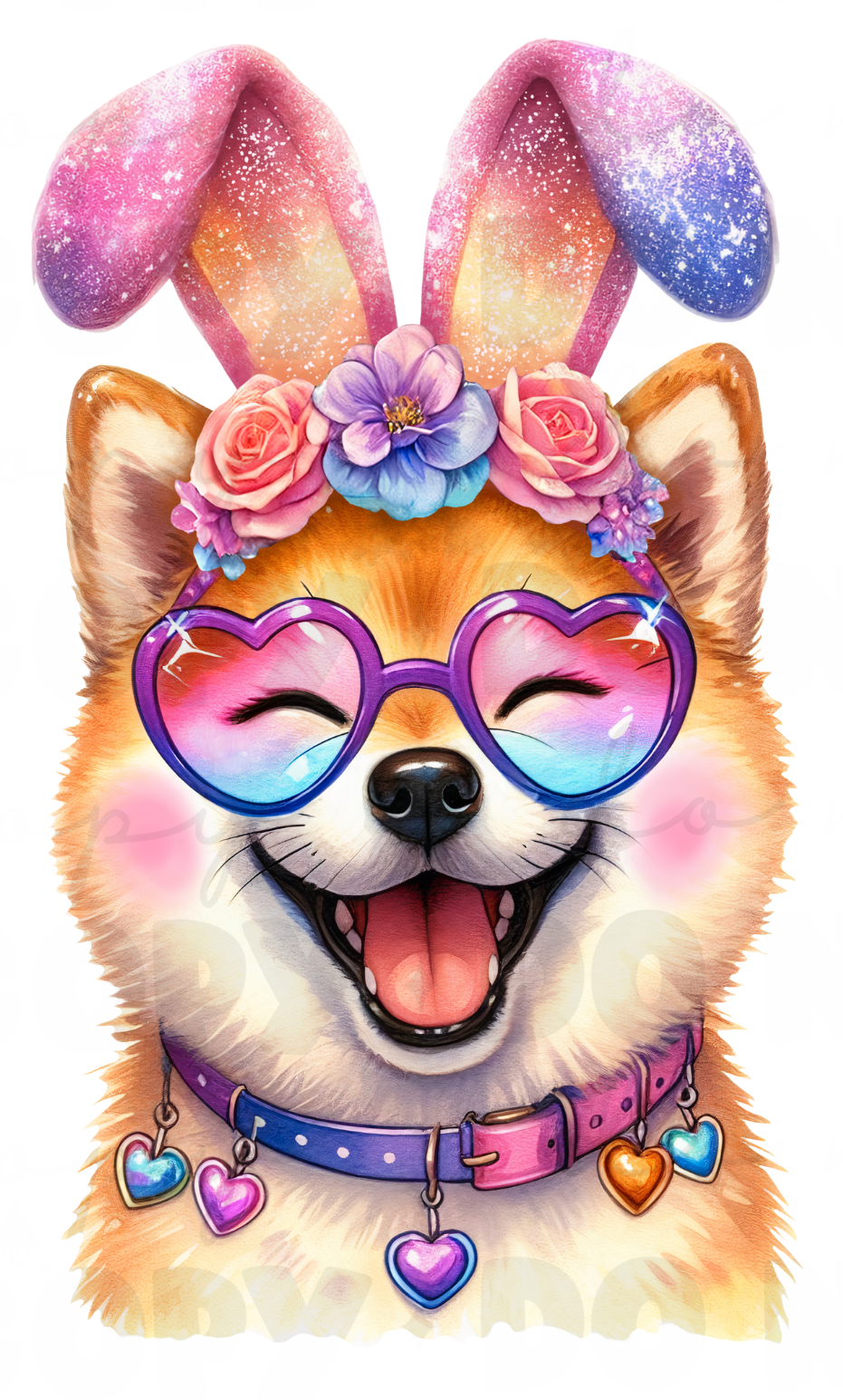 Cute Dog With Bunny Ears and Sunglasses DTF Transfer