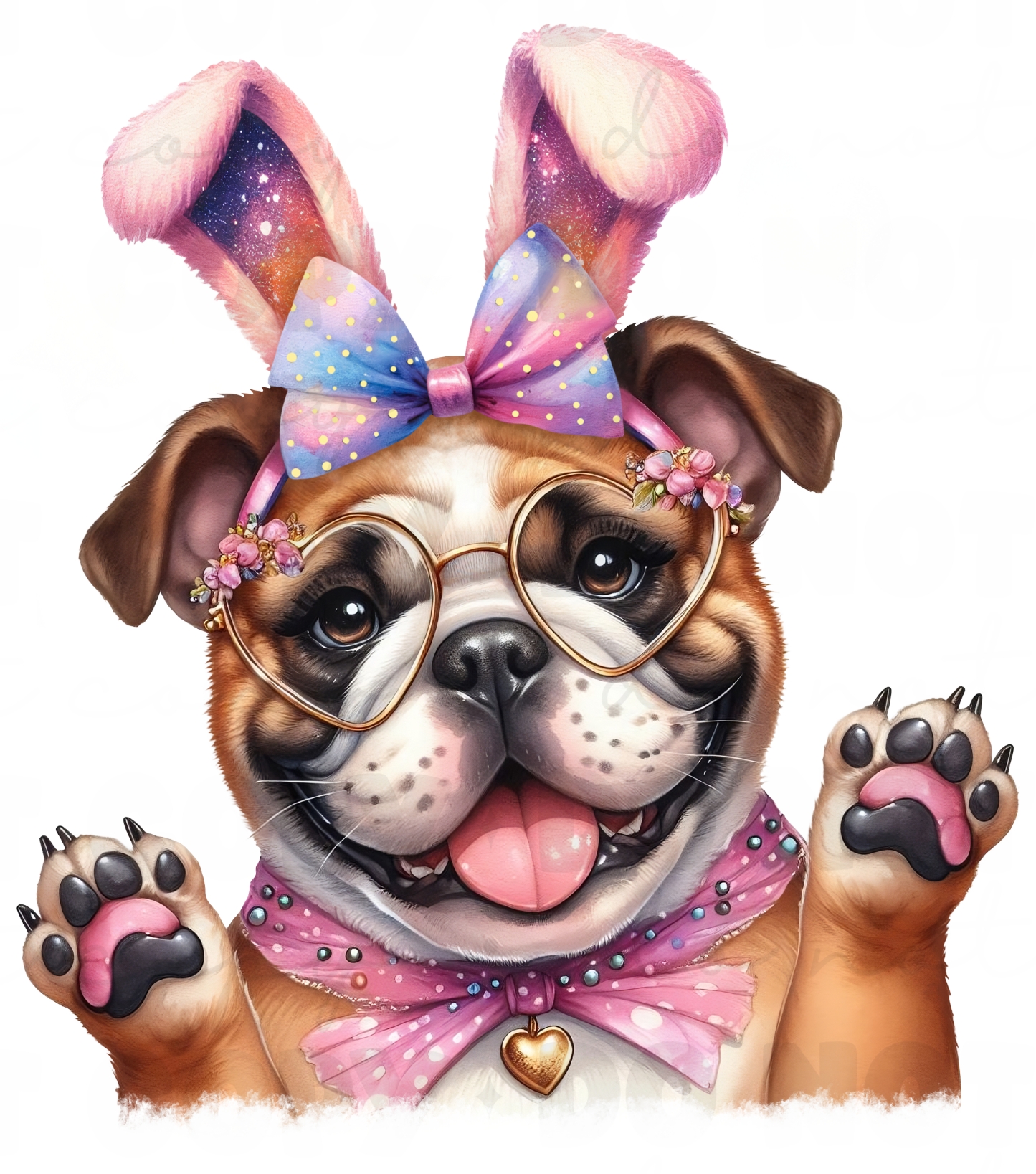 Cute Bulldog wearing bunny ears DTF Transfer