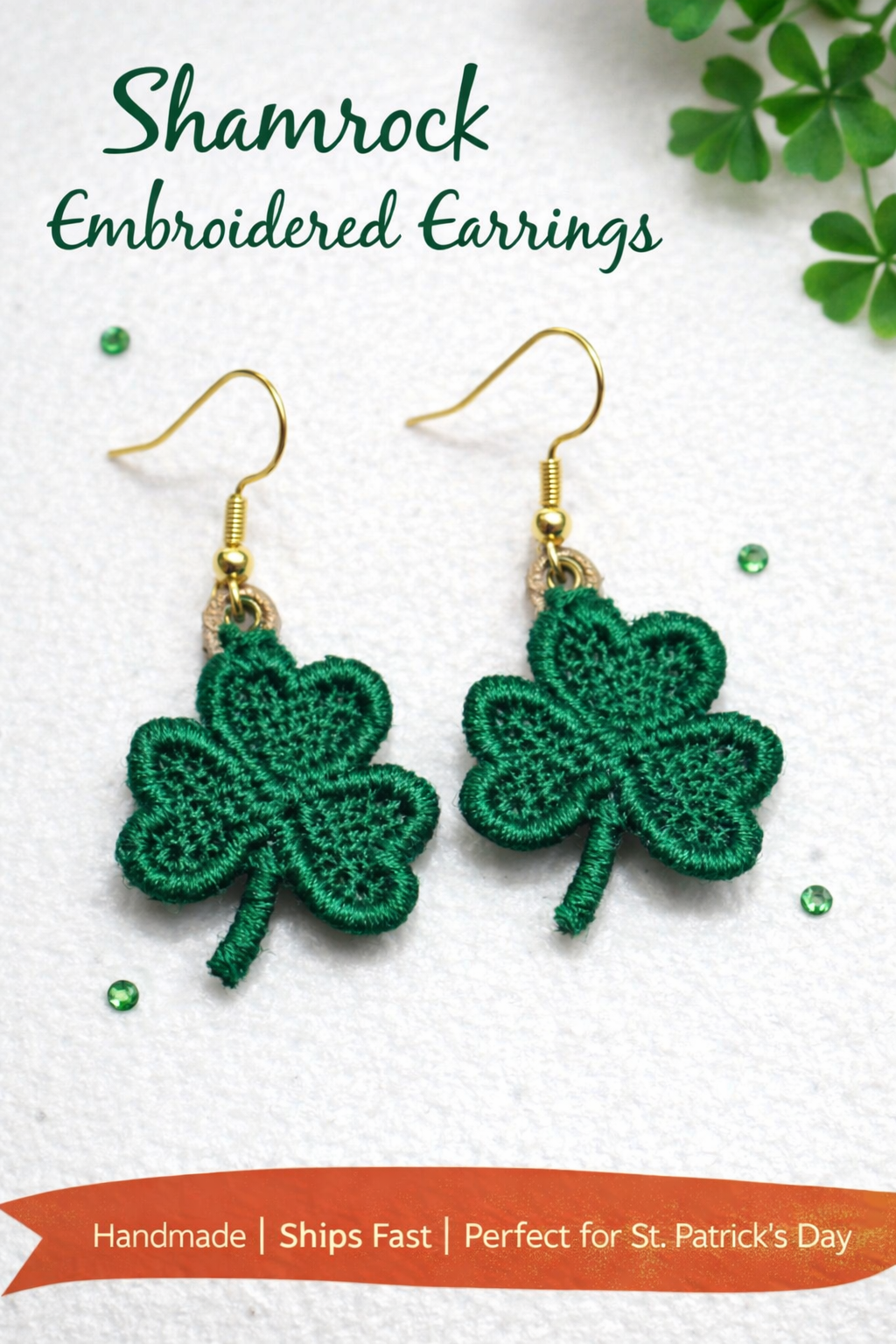 Shamrock Embroidered Earrings