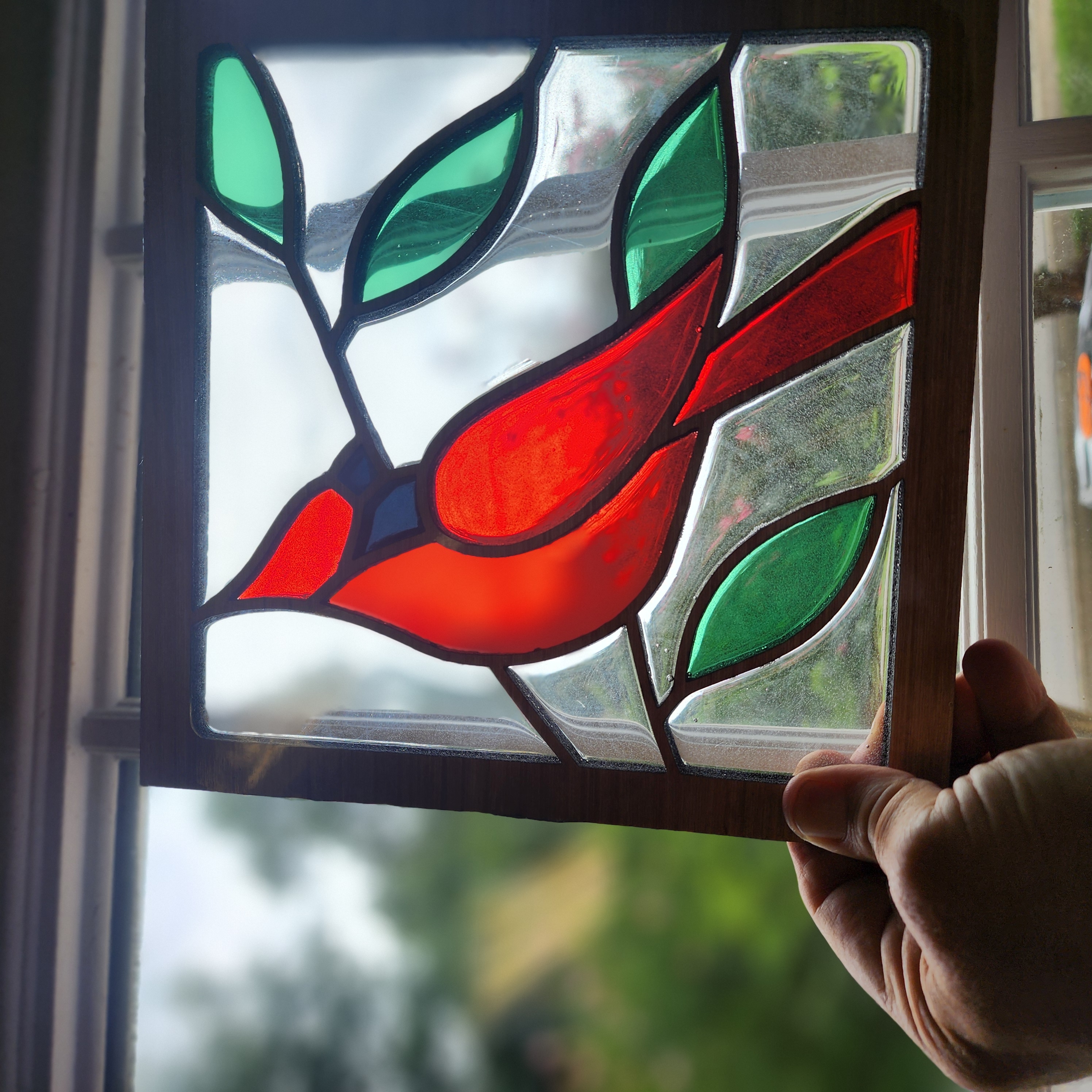 Faux Stained Glass Cardinal Window Accent