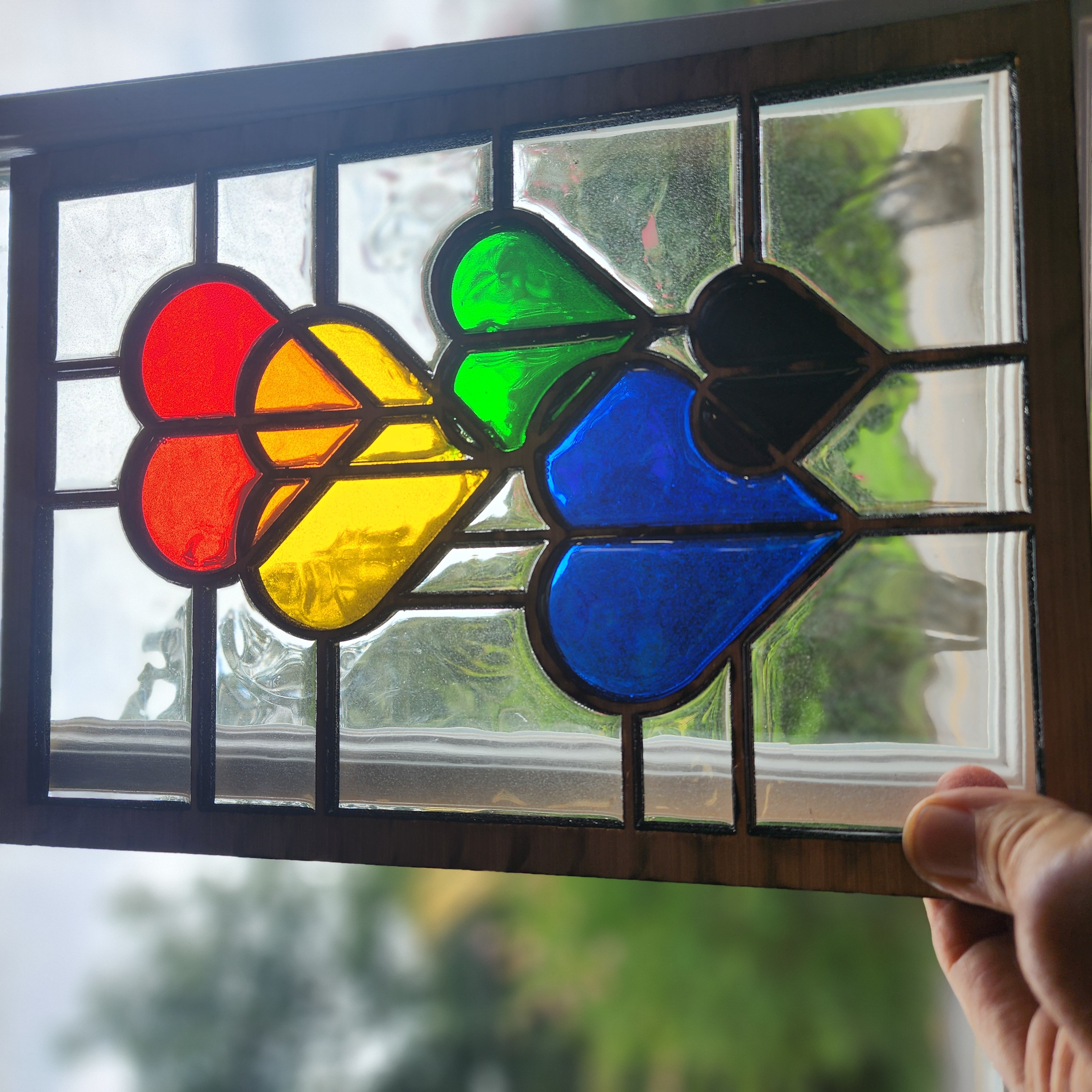 Faux Stained Glass Connected Hearts Window Accent