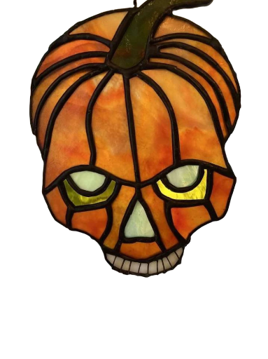 Faux Stained Glass Pumpkin Skull Window Accent