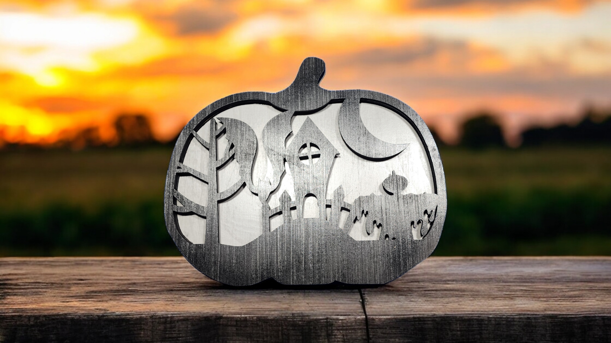 Illuminated Spooky Pumpkin Scene