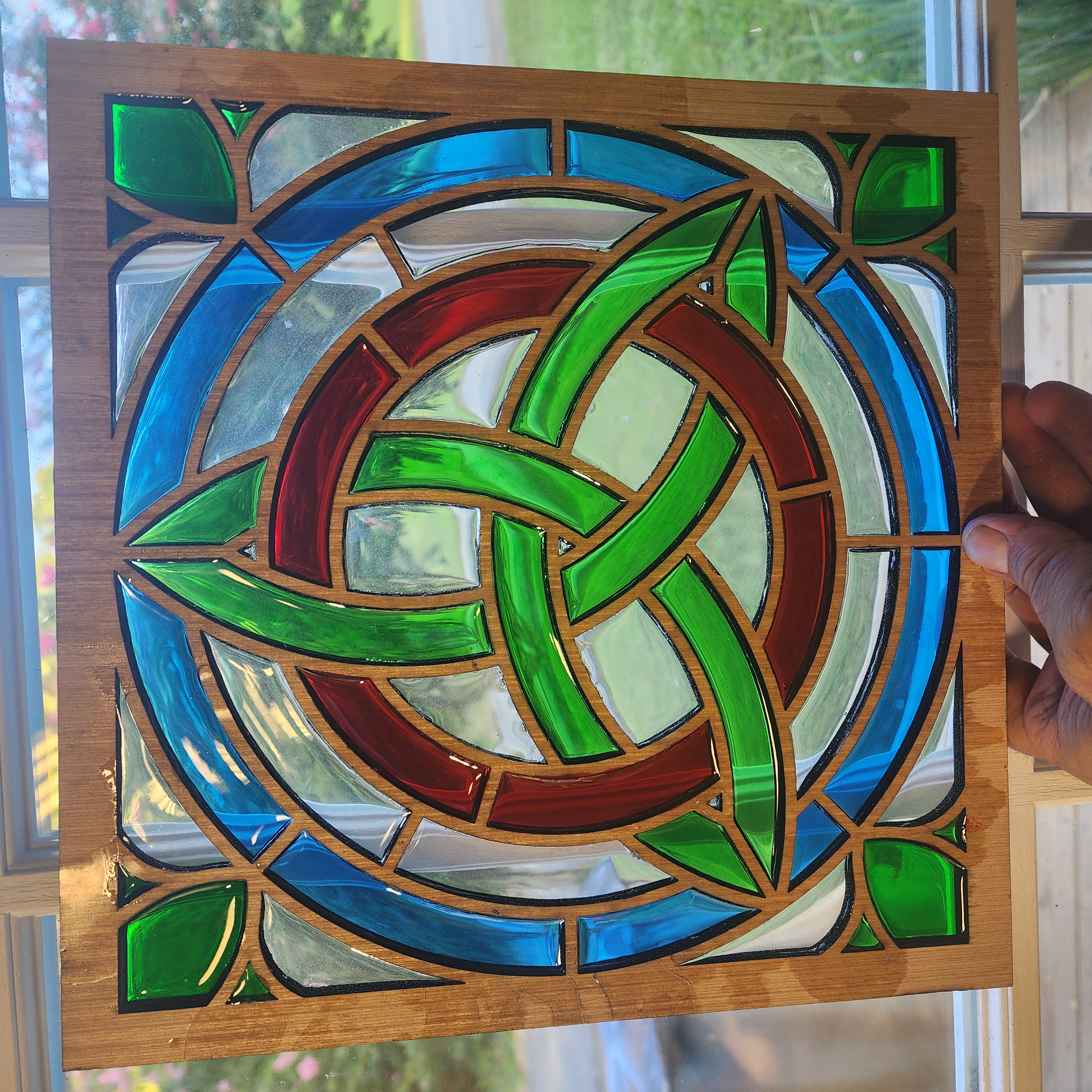 Faux Stained Glass Celtic Knot Window Accent