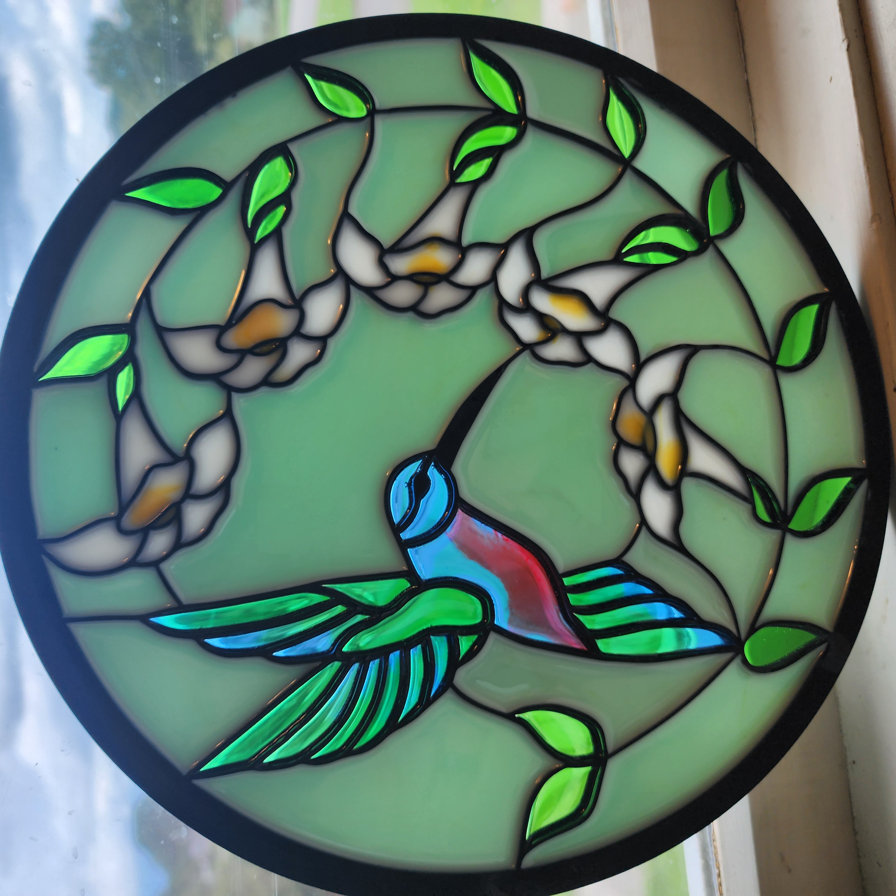 11" Round Hummingbird Faux Stained Glass