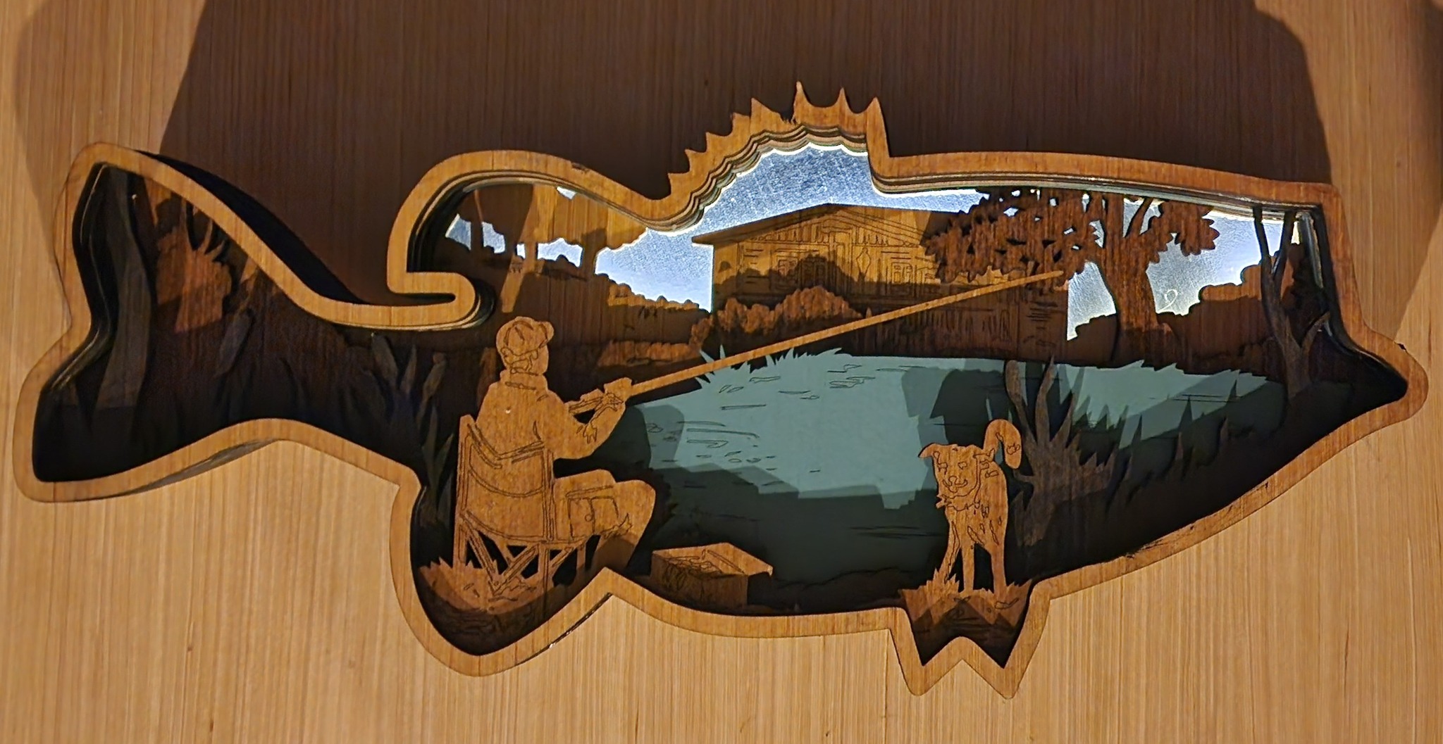 3D Multi Layered Bass Fish Illuminated