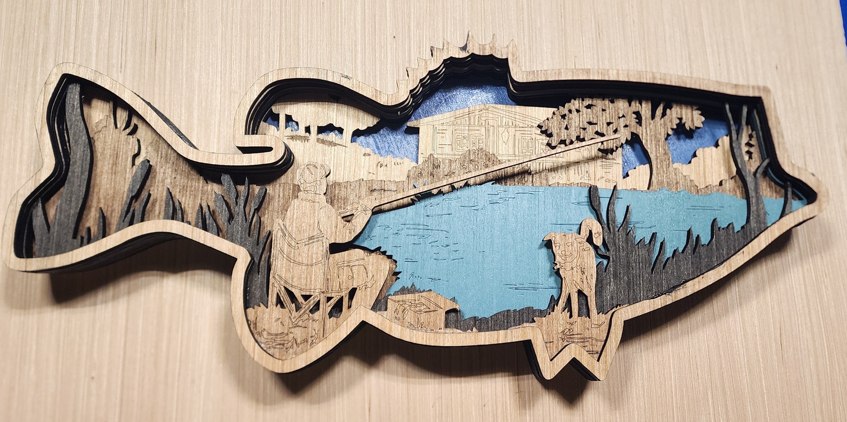 3D Multi Layered Bass Fish Illuminated 