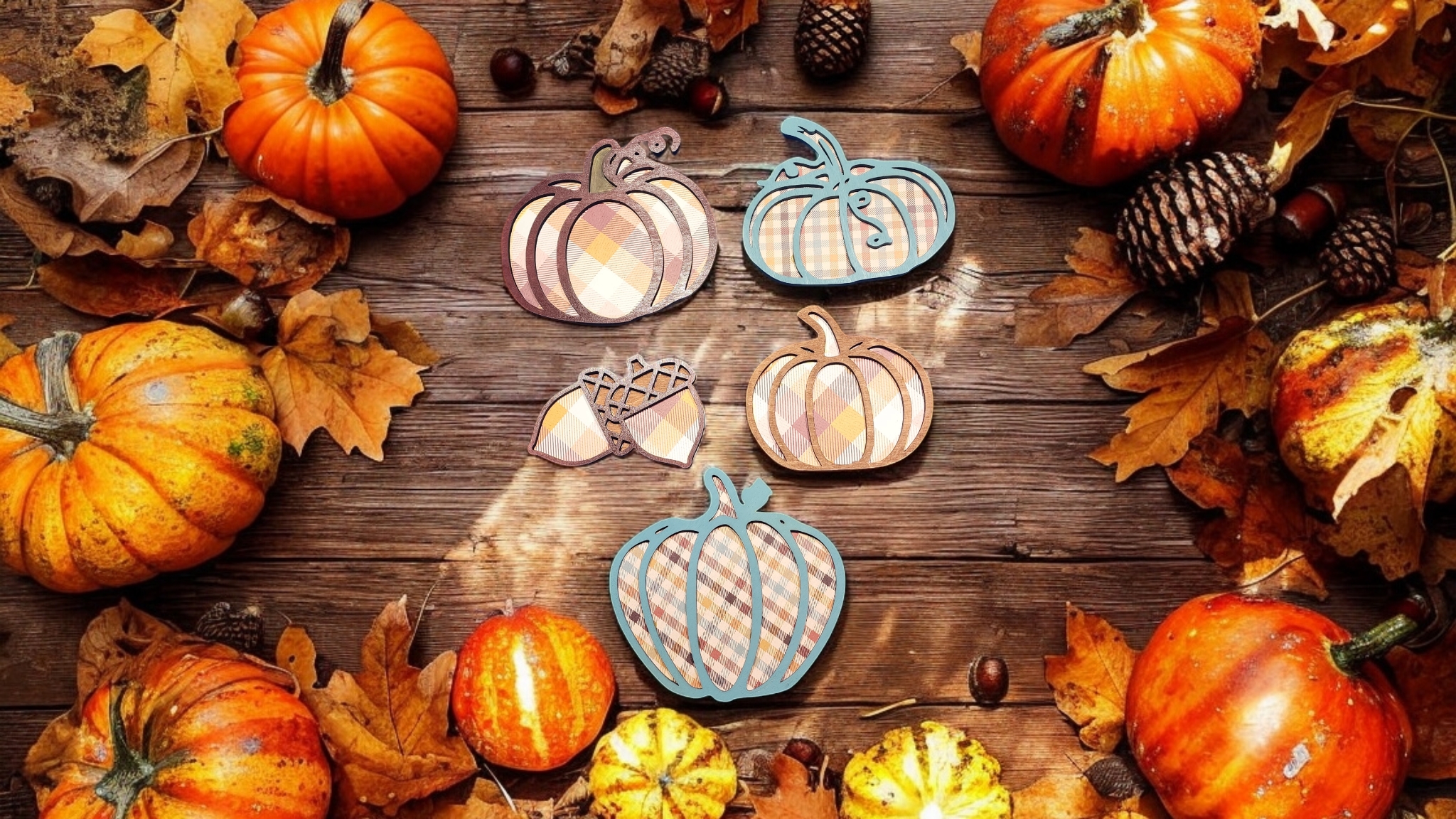 5 Piece Mini Pumpkin and Acorn Set