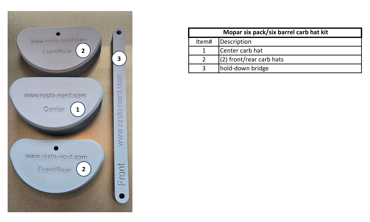 Six Pack / Six Barrel Carburetor  Precision "Hat" Kit 