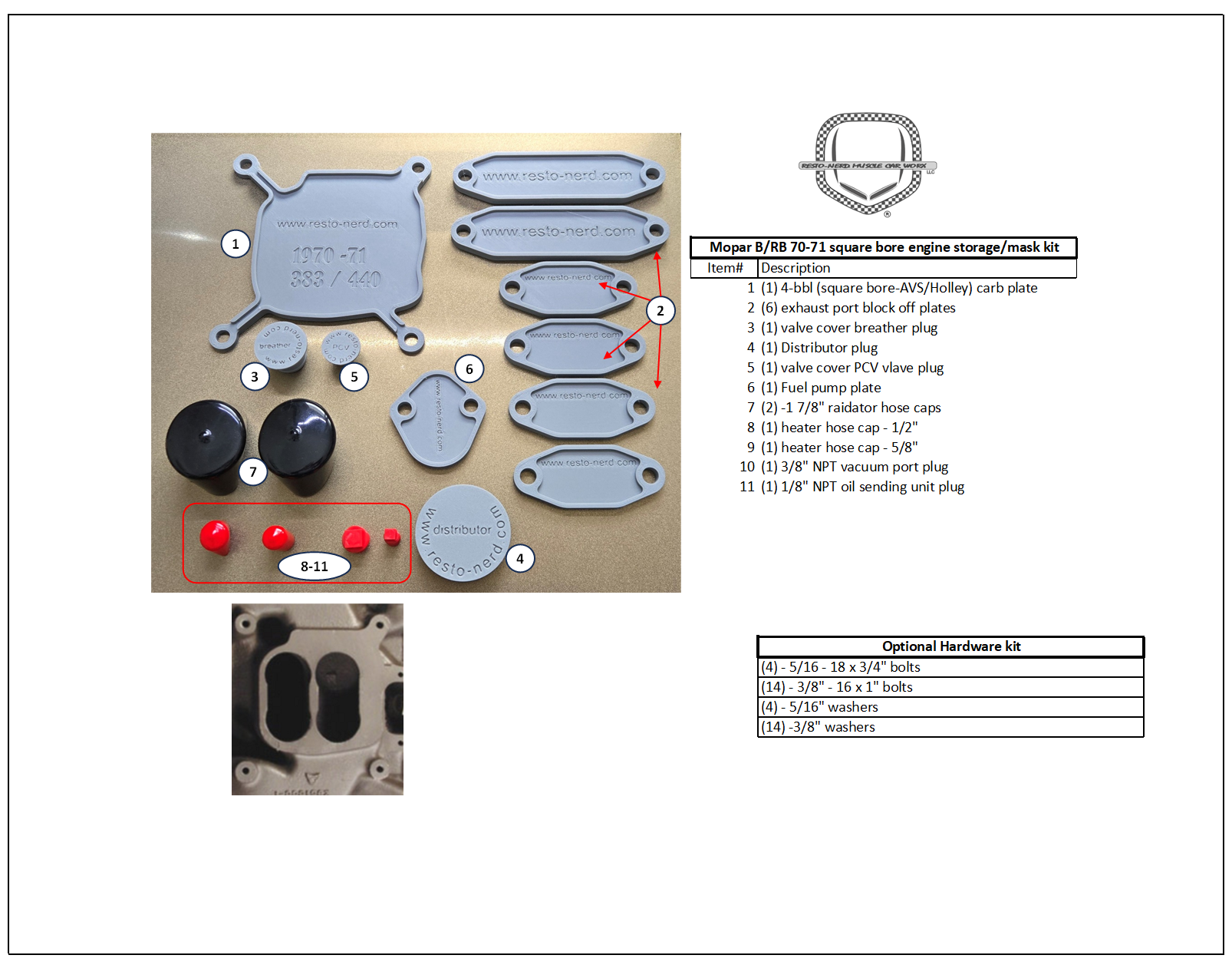 70-71 B/RB Squarebore (AVS/Holley) 4 - Barrel Storage/Paint Mask Kit