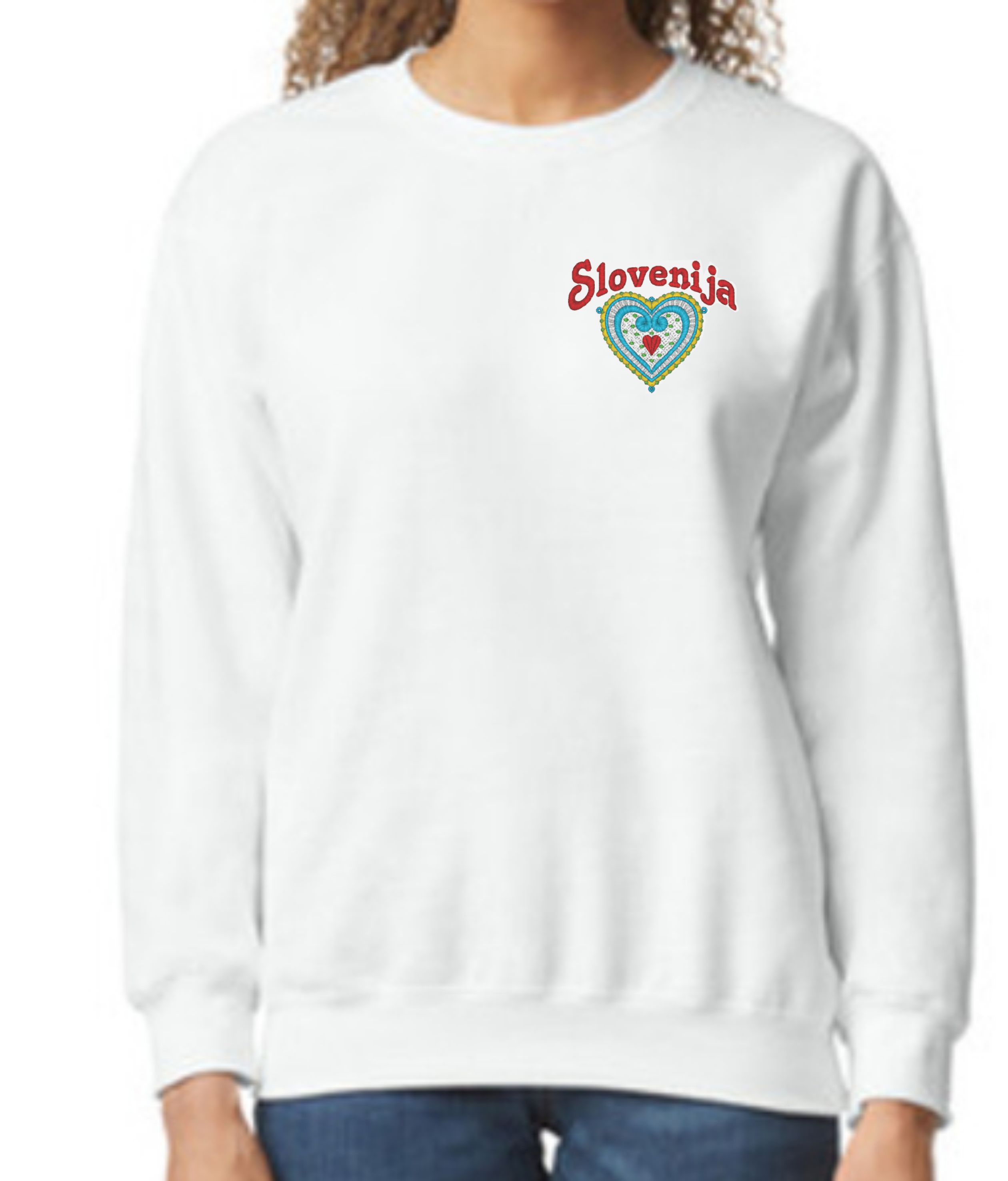 Slovenia Ladies Lace Heart Embroidered Crewneck Sweatshirt
