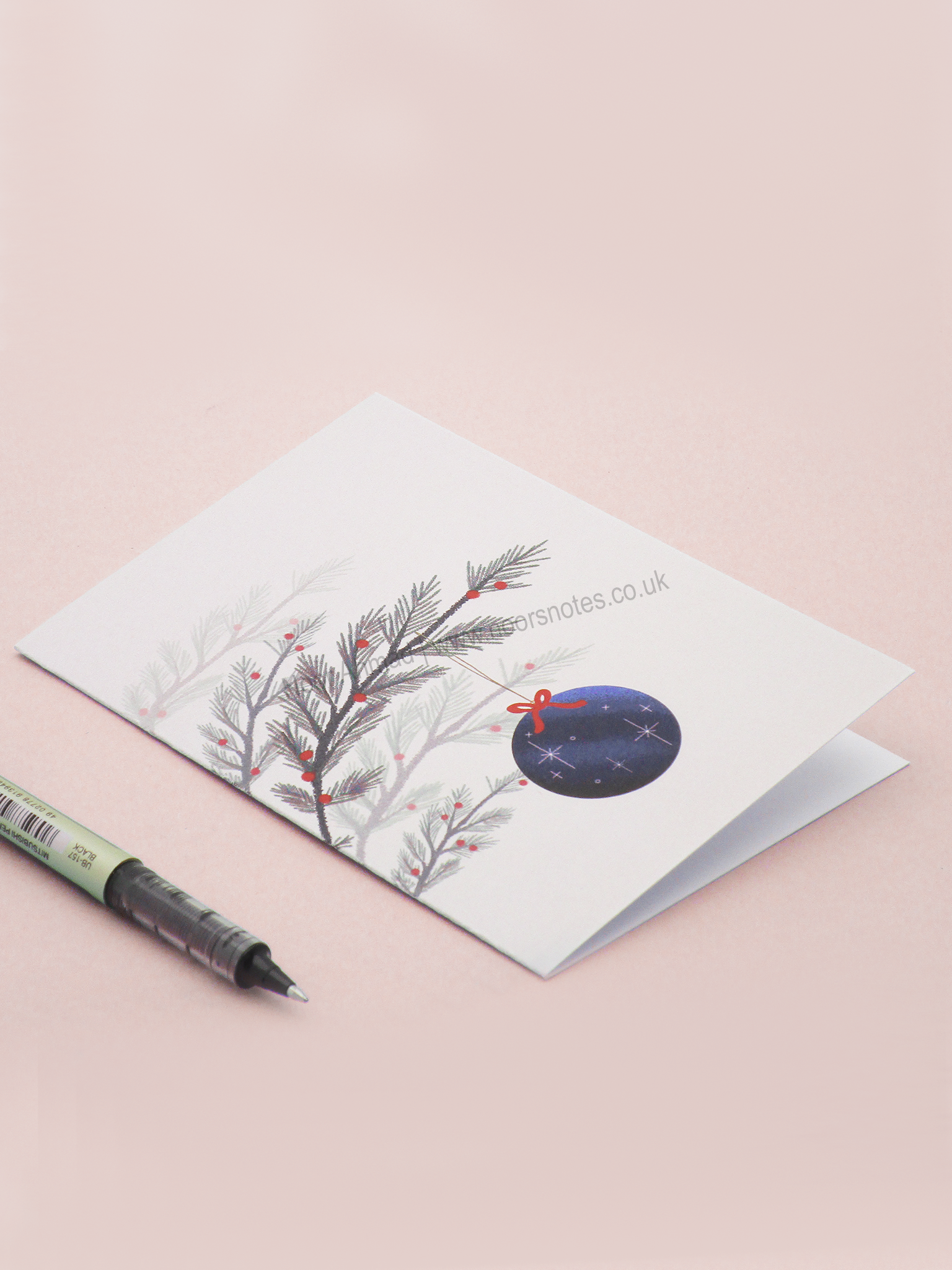 Navy Blue Festive Bauble Greeting Card | Noor's Notes