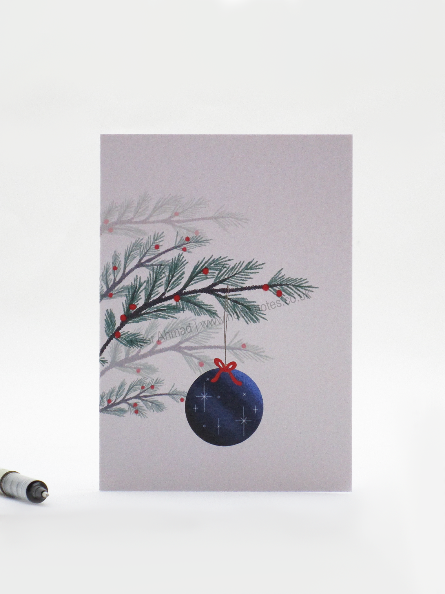 Navy Blue Festive Bauble Greeting Card | Noor's Notes