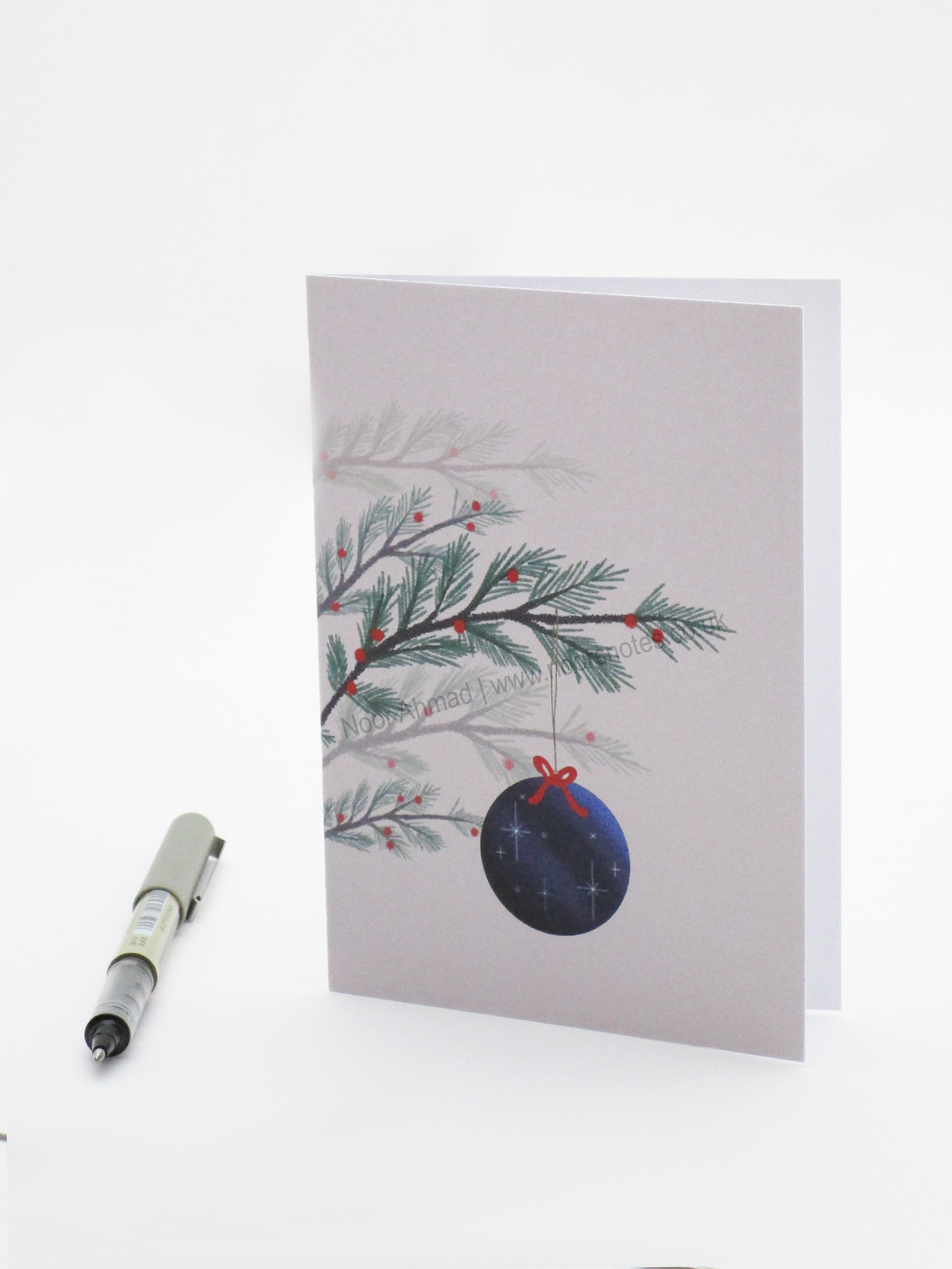Navy Blue Festive Bauble Greeting Card | Noor's Notes