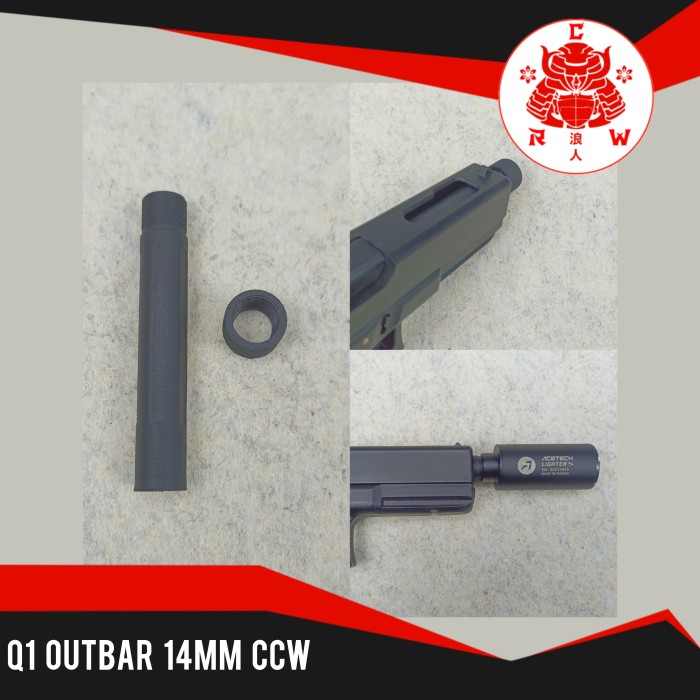 Q1 Glok Outbar 14mm CCW Outer Barrel Silencer Adaptor G18 G18c G17 Spring Upgrade