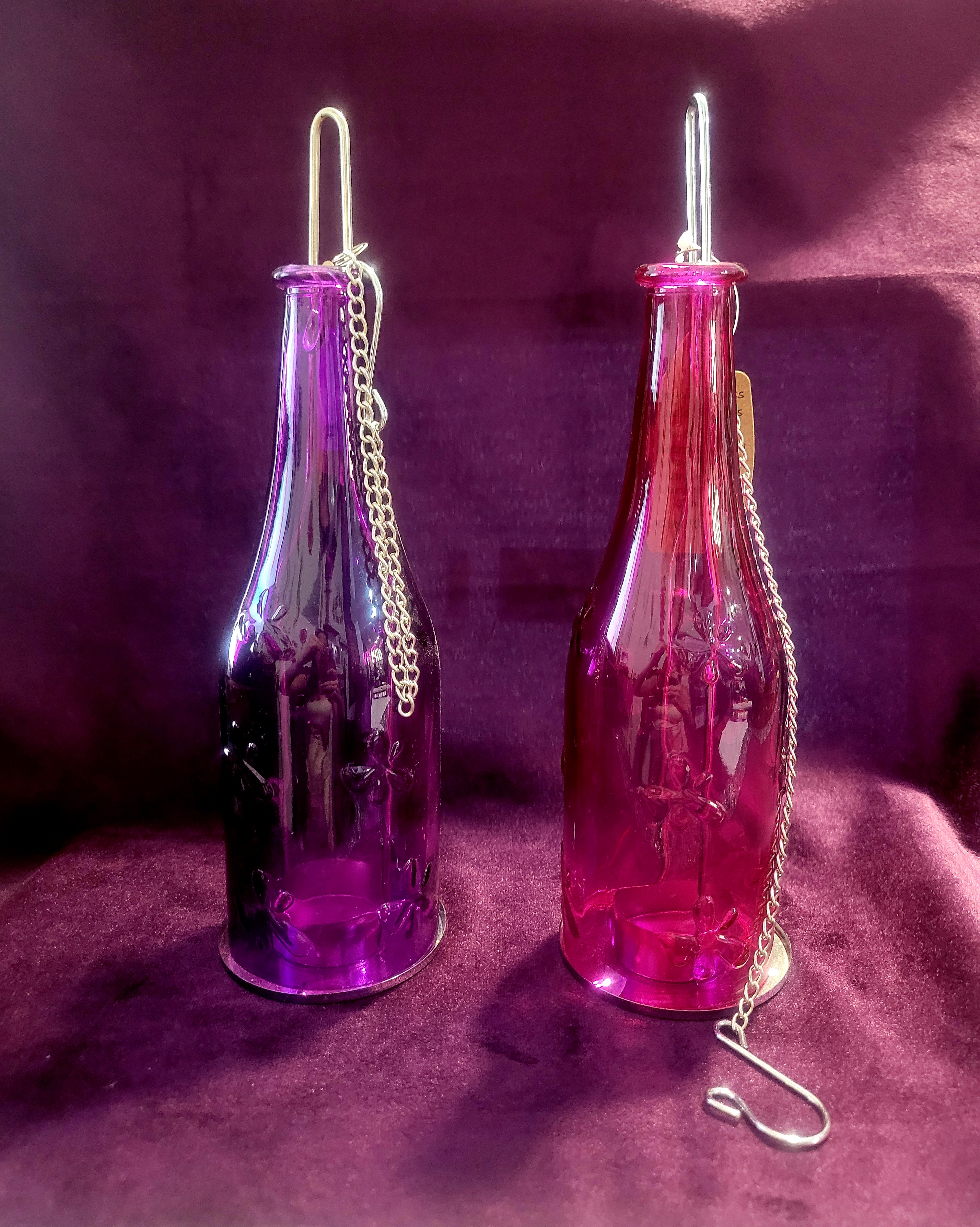 Portavelas Botella de Cristal para colgar. (color según stock)