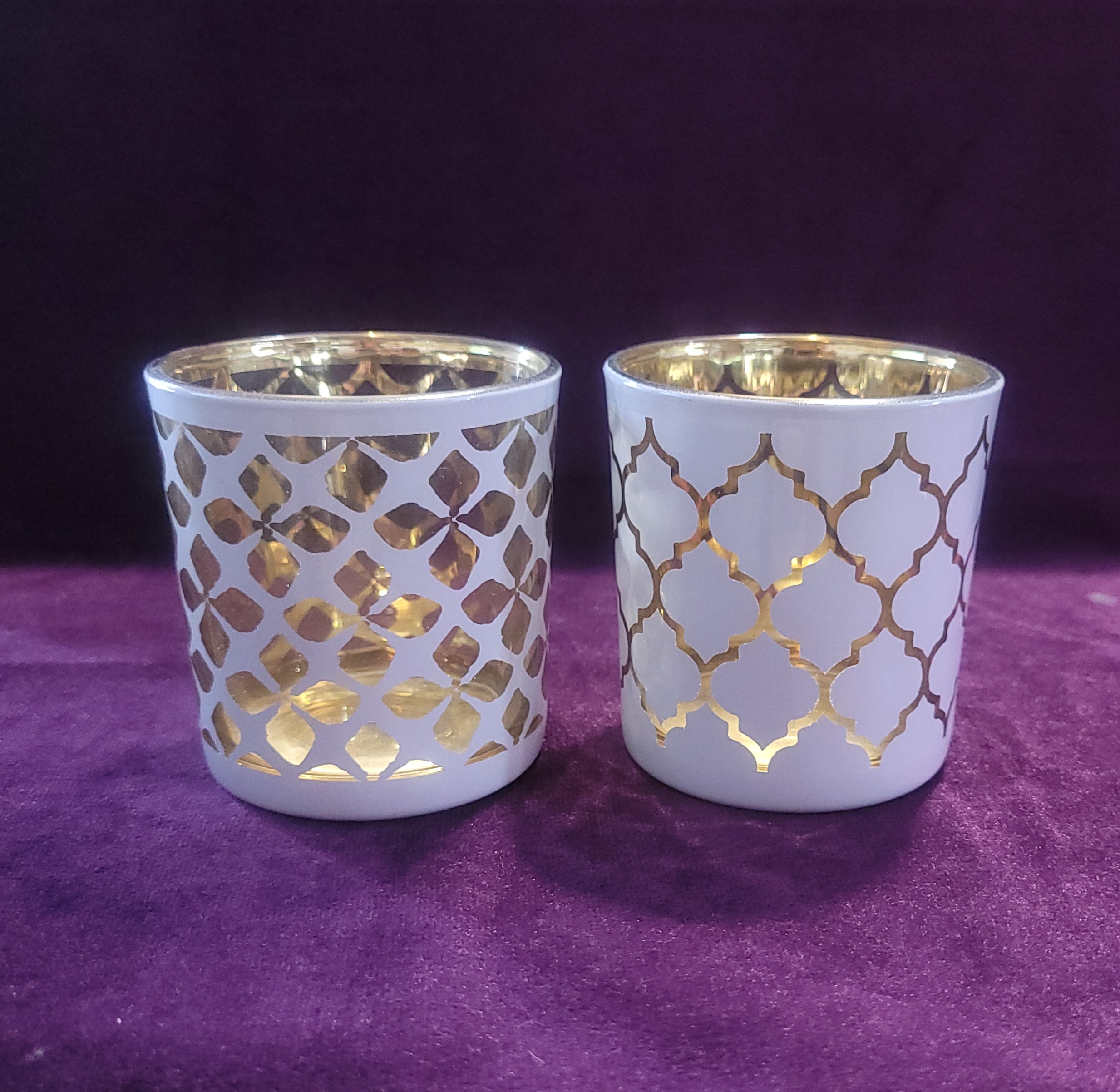 Portavelas Vaso de Cristal Blanco y Dorado 