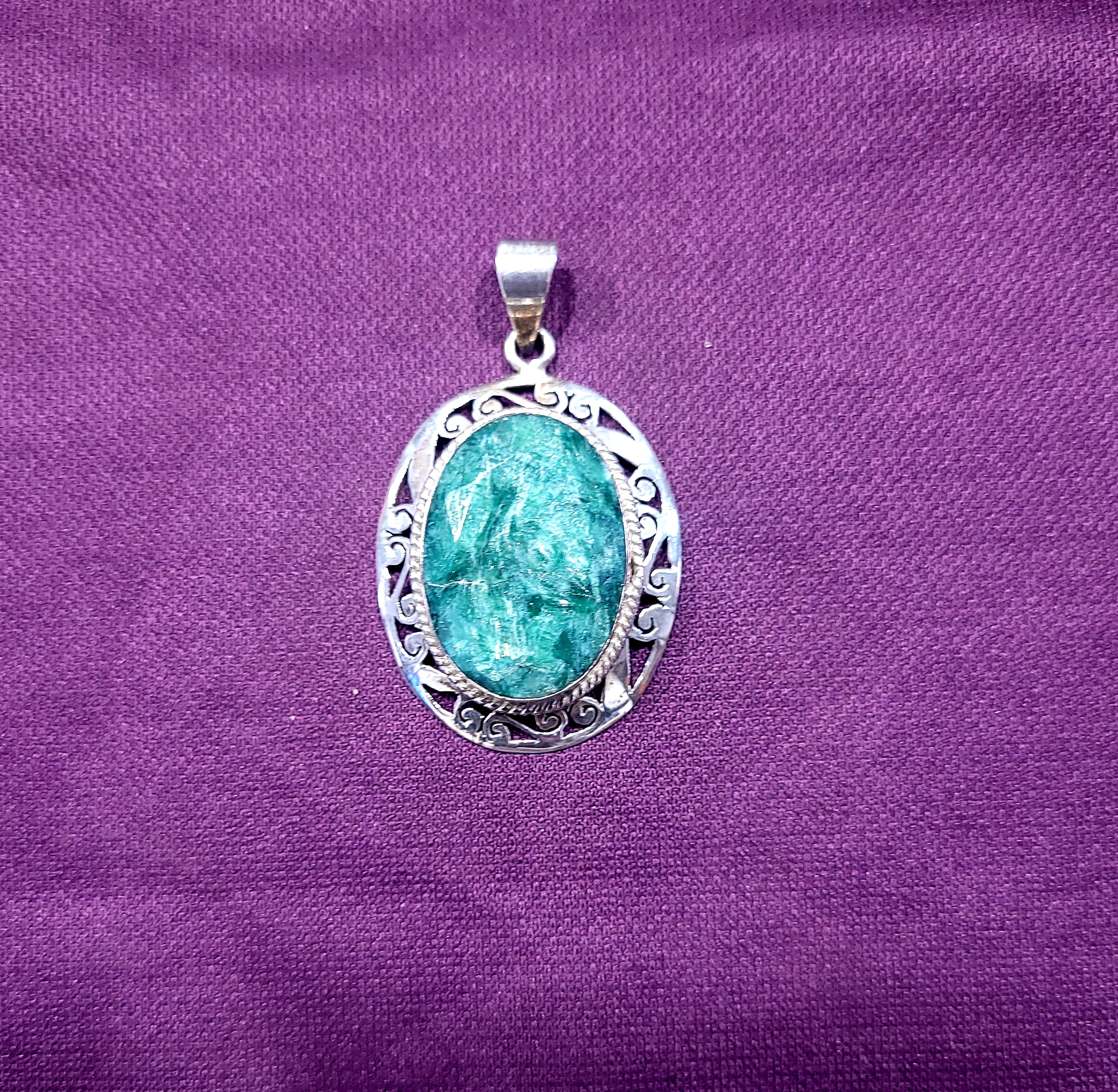 Colgante Malaquita. Plata de Ley (5cm)