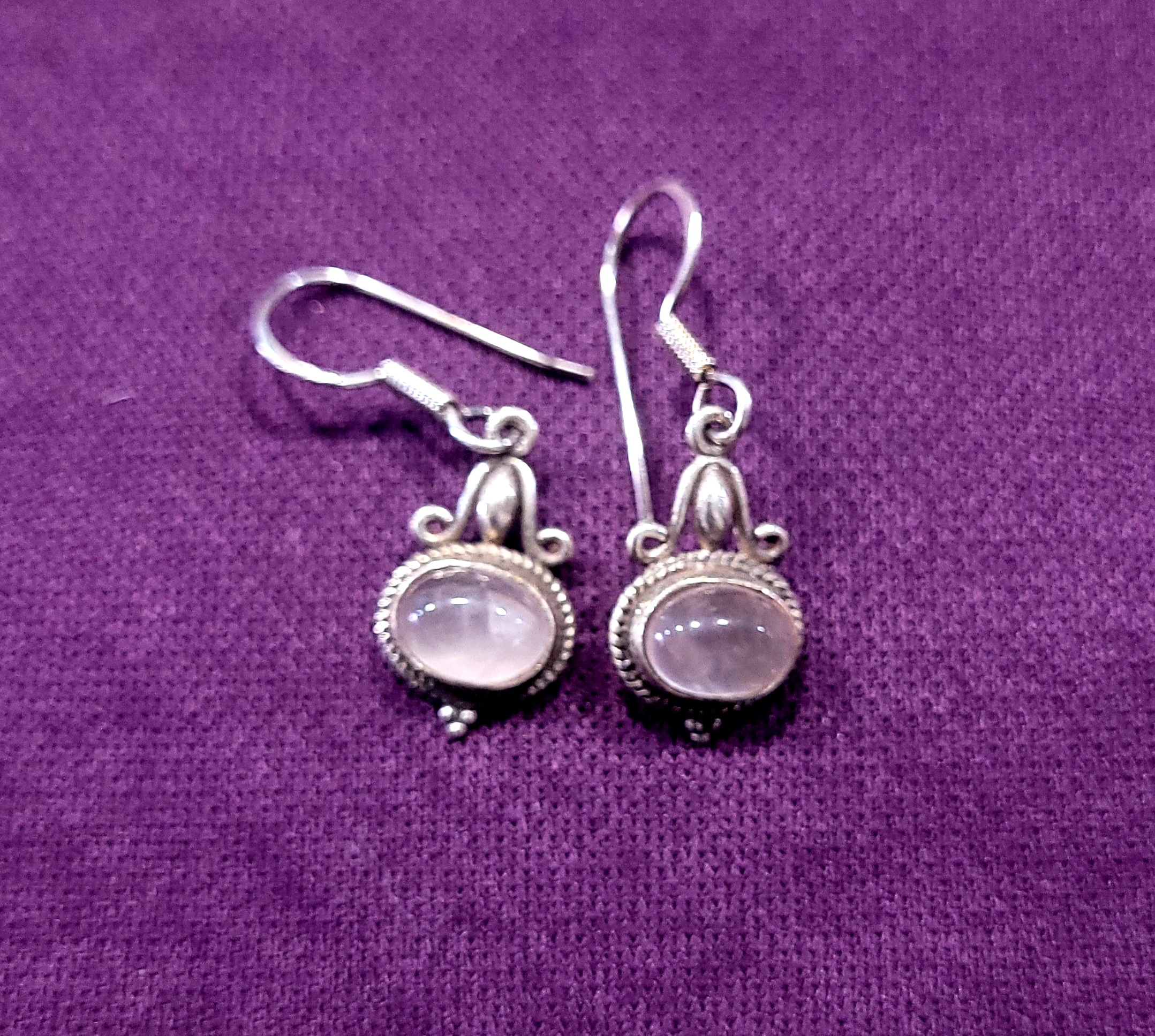 Pendientes Cuarzo Rosa. Plata de Ley