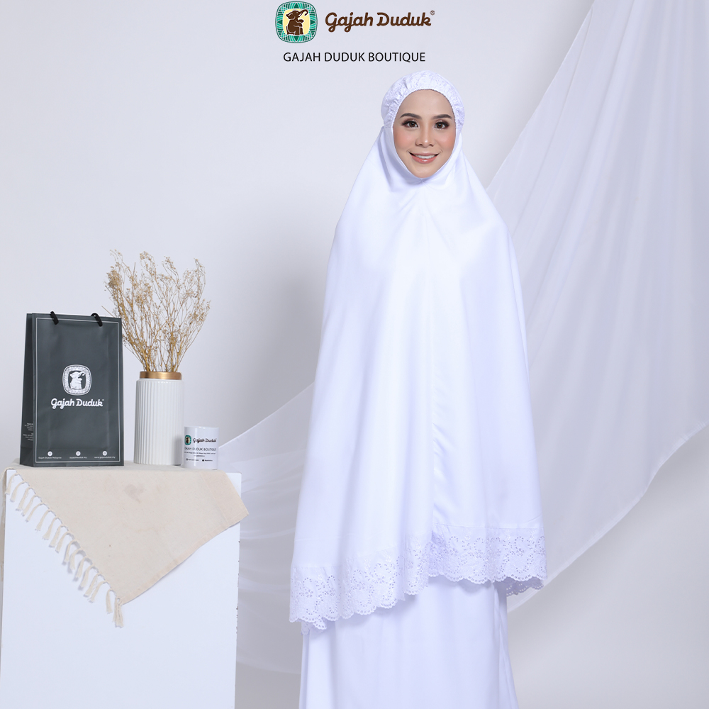 Telekung Putih Untuk Umrah & Haji Kain Cotton Sejuk, Selesa dan Berkualiti (1 Set)