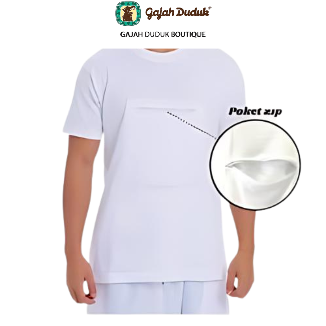  Baju Putih Lengan Pendek Berzip Lelaki Untuk Umrah Haji 100% Cotton